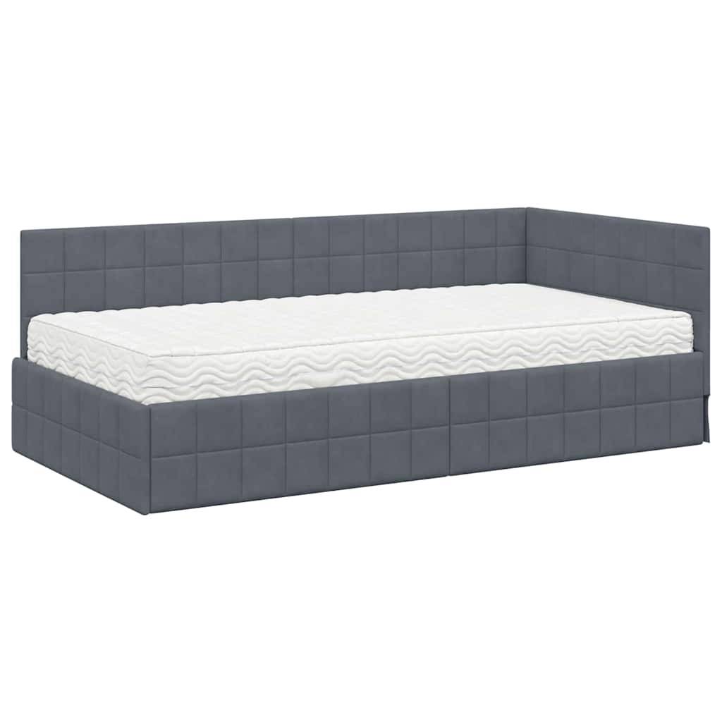 vidaXL Eckbettgestell mit Matratze mit Kopfteil 2 pcs Grau Samt