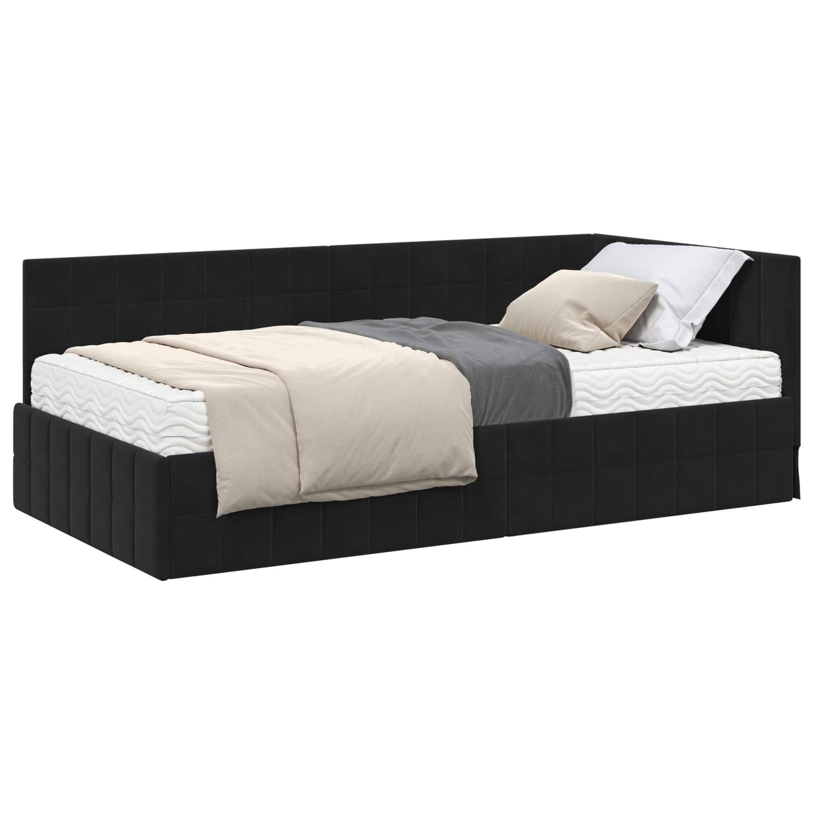 vidaXL Eckbettgestell mit Matratze mit Kopfteil 2 pcs Schwarz Samt