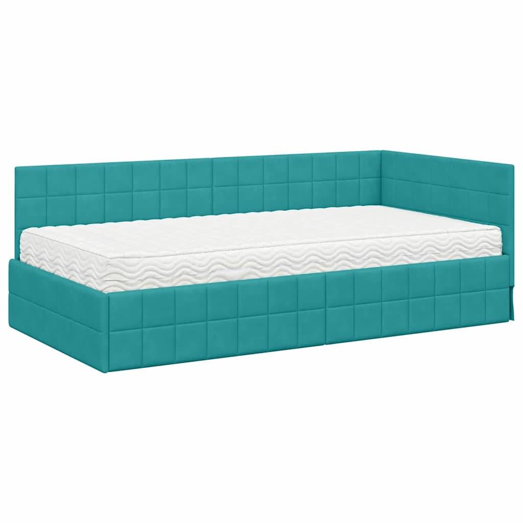 vidaXL Eckbettgestell mit Matratze mit Kopfteil 2 pcs Türkis Samt