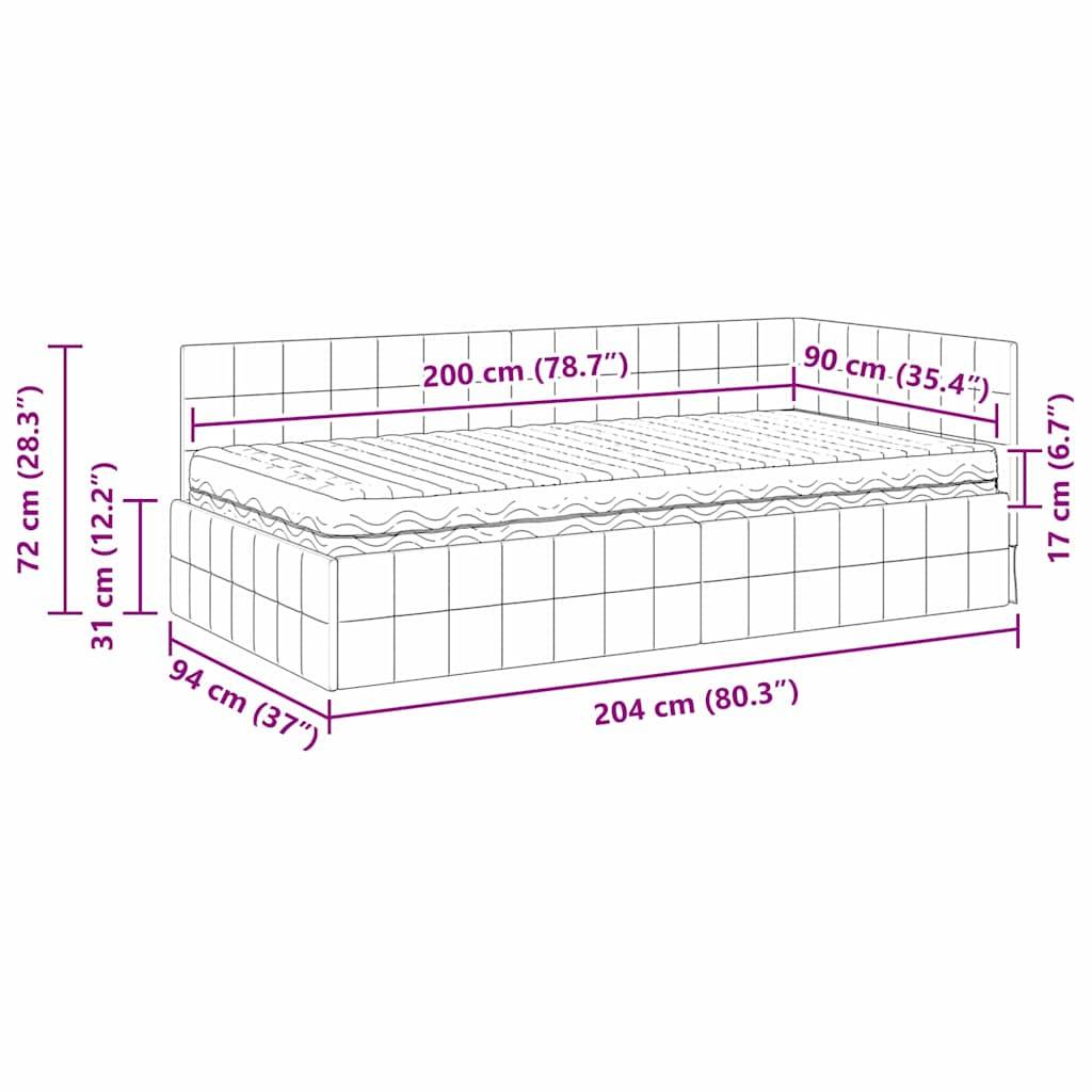 Diagramm eines Bettes mit Abmessungen: Länge 204 cm (80,3