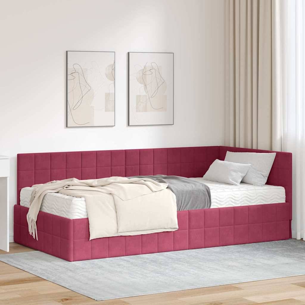 vidaXL Eckbettgestell mit Matratze mit Kopfteil 2 pcs Grün Samt
