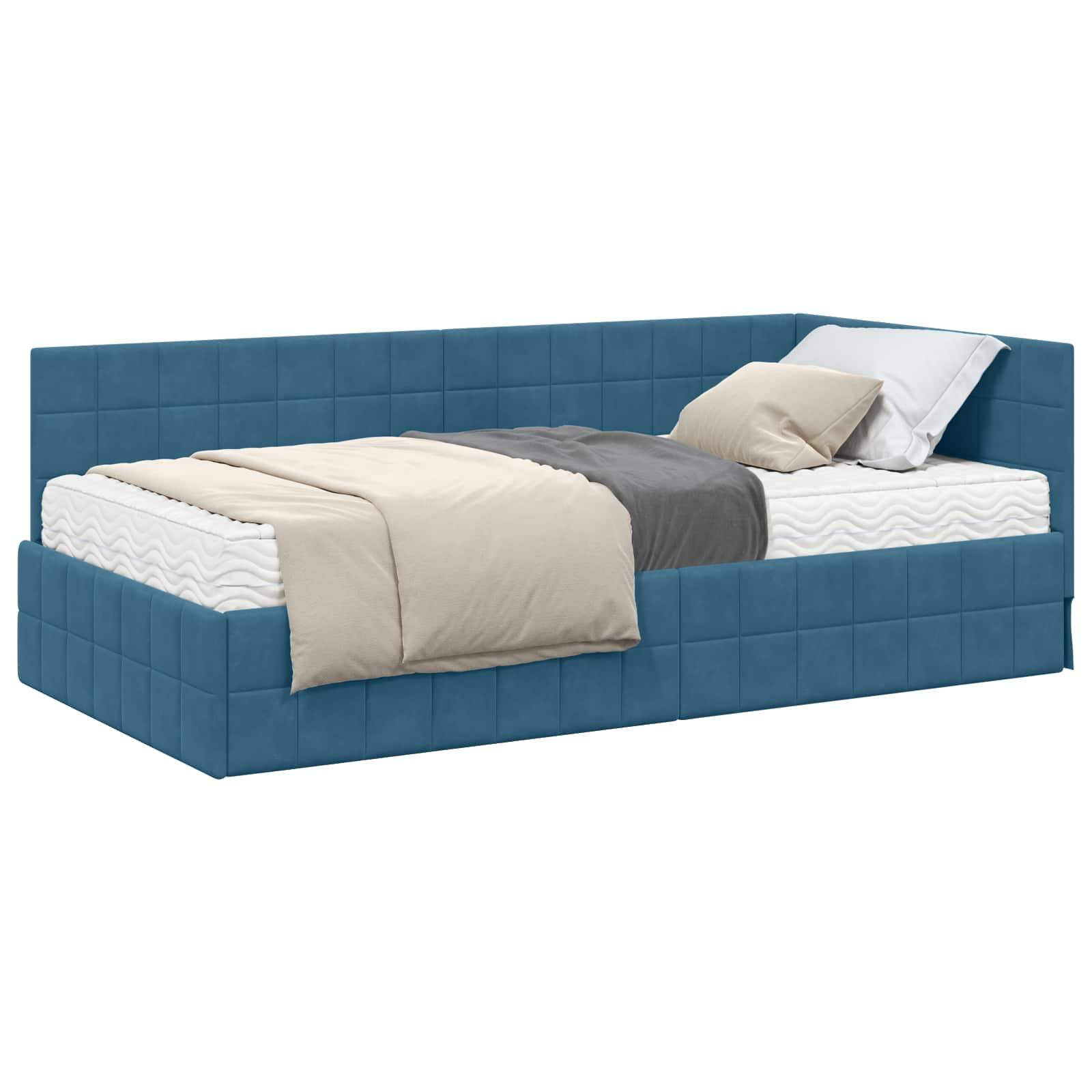 vidaXL Eckbettgestell mit Matratze mit Kopfteil 2 pcs Blau Samt