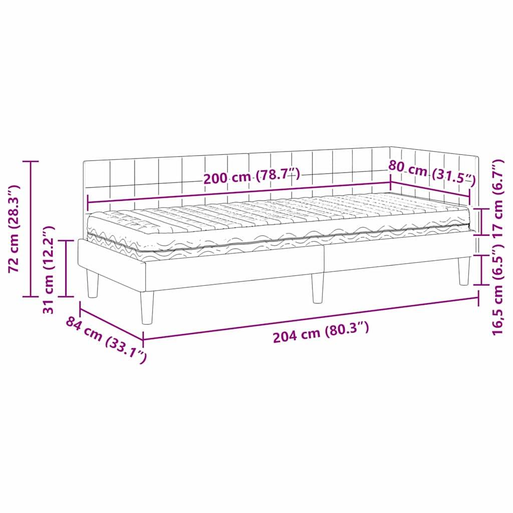 Darstellung eines Bettes mit Abmessungen: Länge 200 cm (78,7