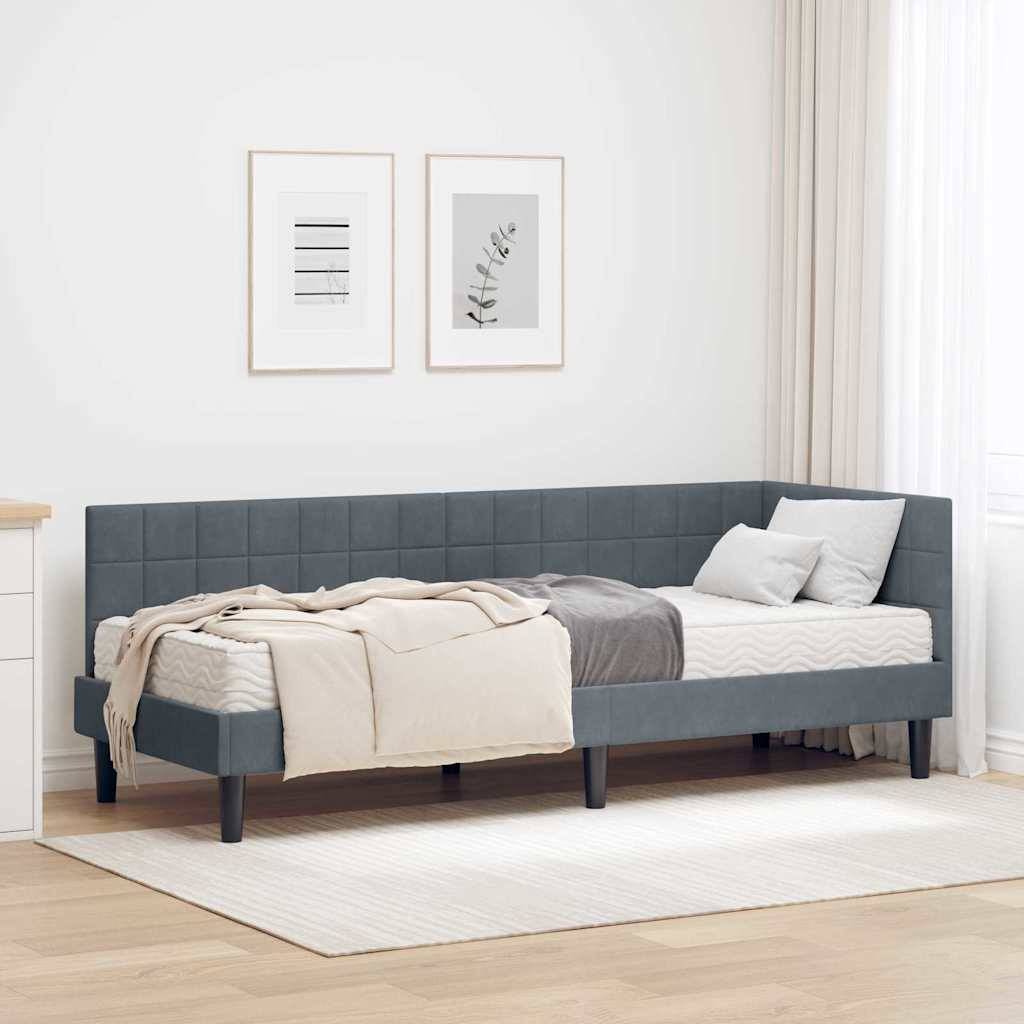 vidaXL Eckbettgestell mit Matratze mit Kopfteil 2 pcs Grau Samt
