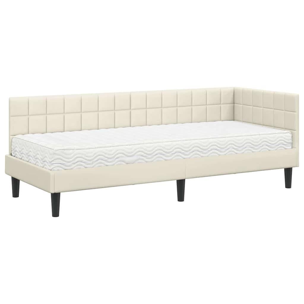 vidaXL Eckbettgestell mit Matratze mit Kopfteil 2 pcs Creme Samt