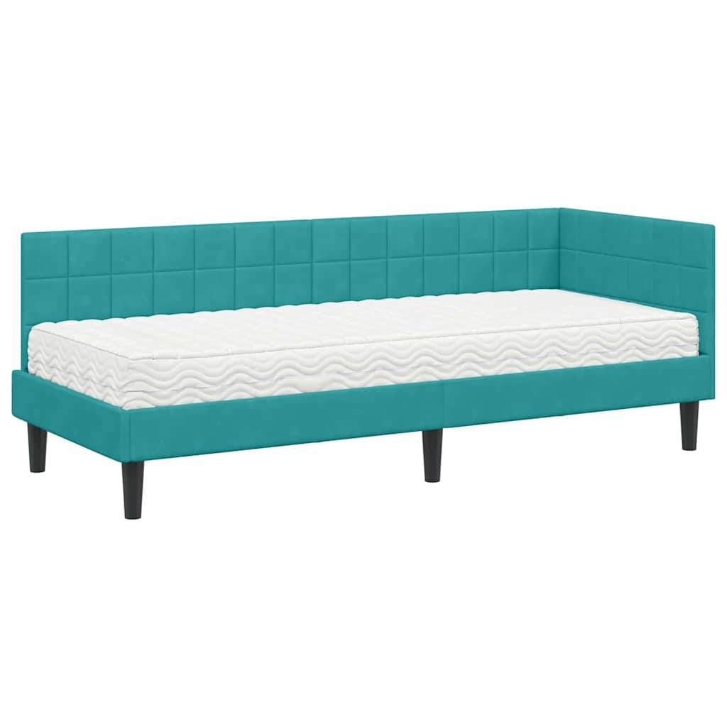 vidaXL Eckbettgestell mit Matratze mit Kopfteil 2 pcs Türkis Samt