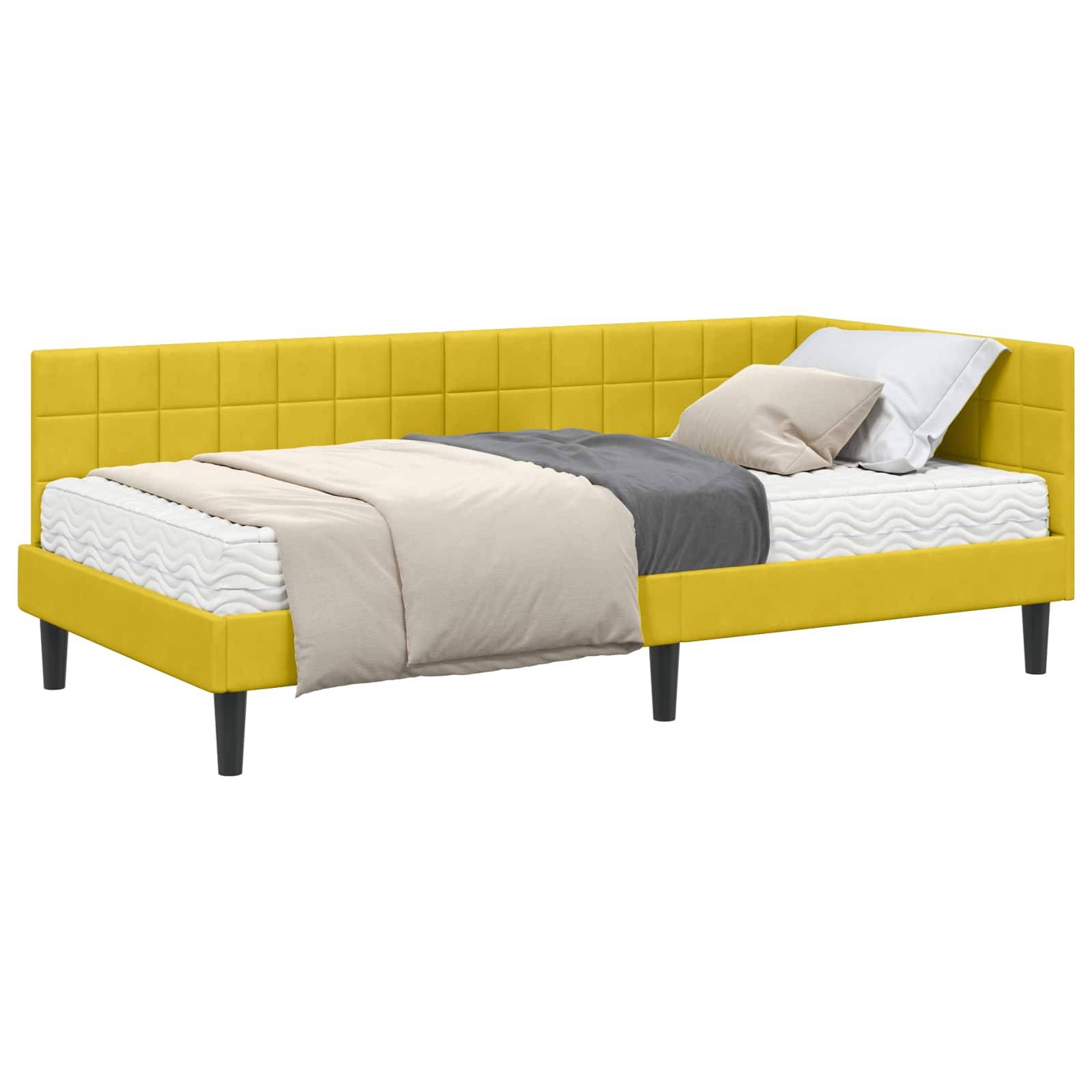 vidaXL Eckbettgestell mit Matratze mit Kopfteil 2 pcs Gelb Samt