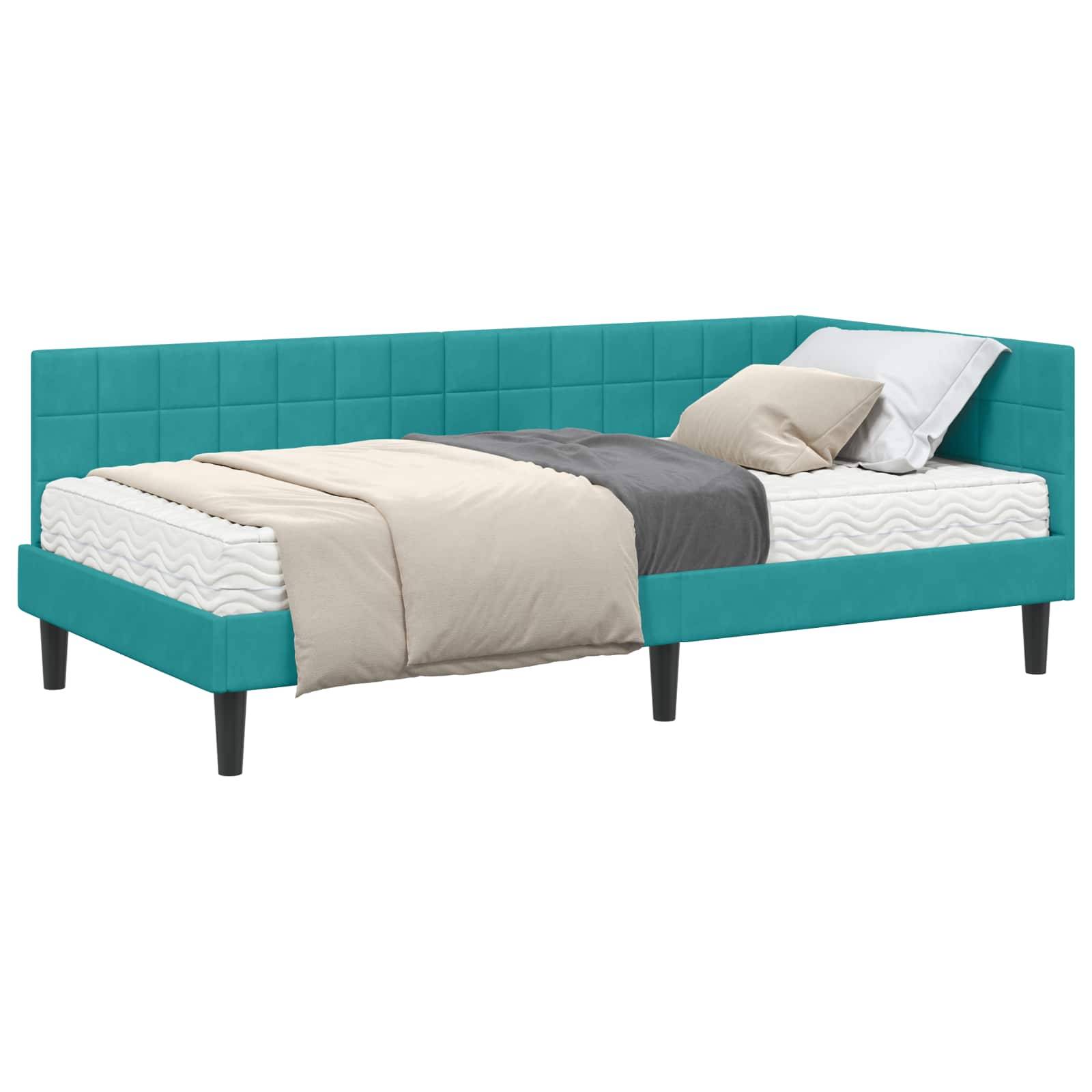 vidaXL Eckbettgestell mit Matratze Türkis 90 x 190 cm Samt