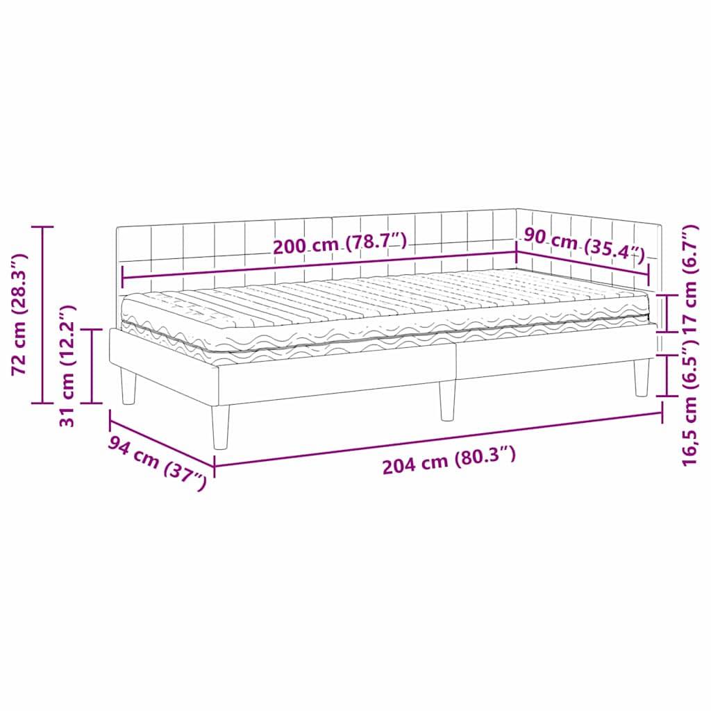 Technische Zeichnung eines Bettes mit Maßen: Länge 204 cm (80,3