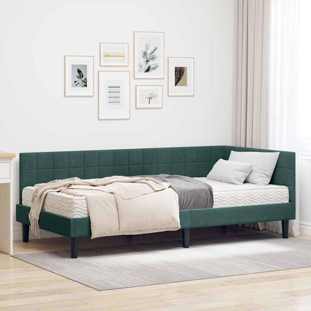 vidaXL Eckbettgestell mit Matratze mit Kopfteil 2 pcs Grün Samt