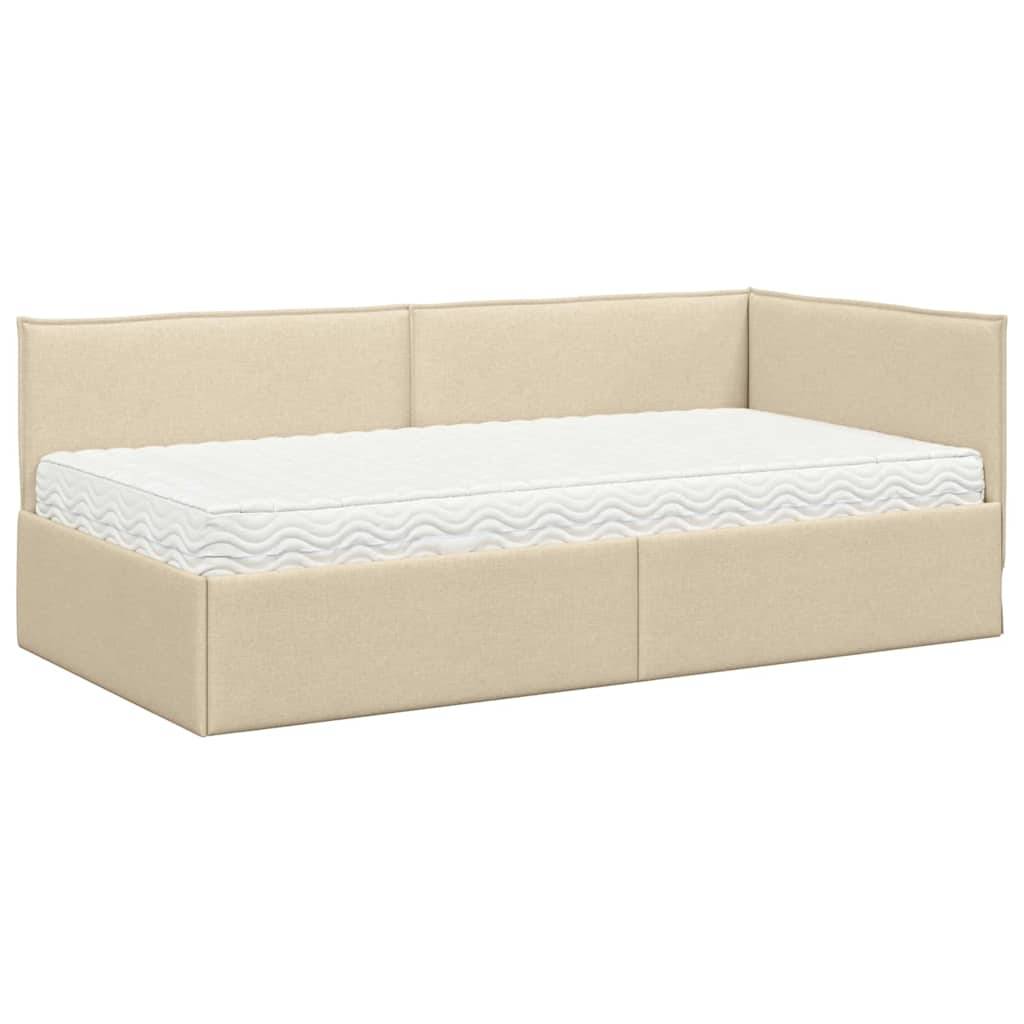 Beige gepolstertes Tagesbett mit Matratze, das ein klares, modernes Design und eine L-förmige Rückenlehne aufweist.