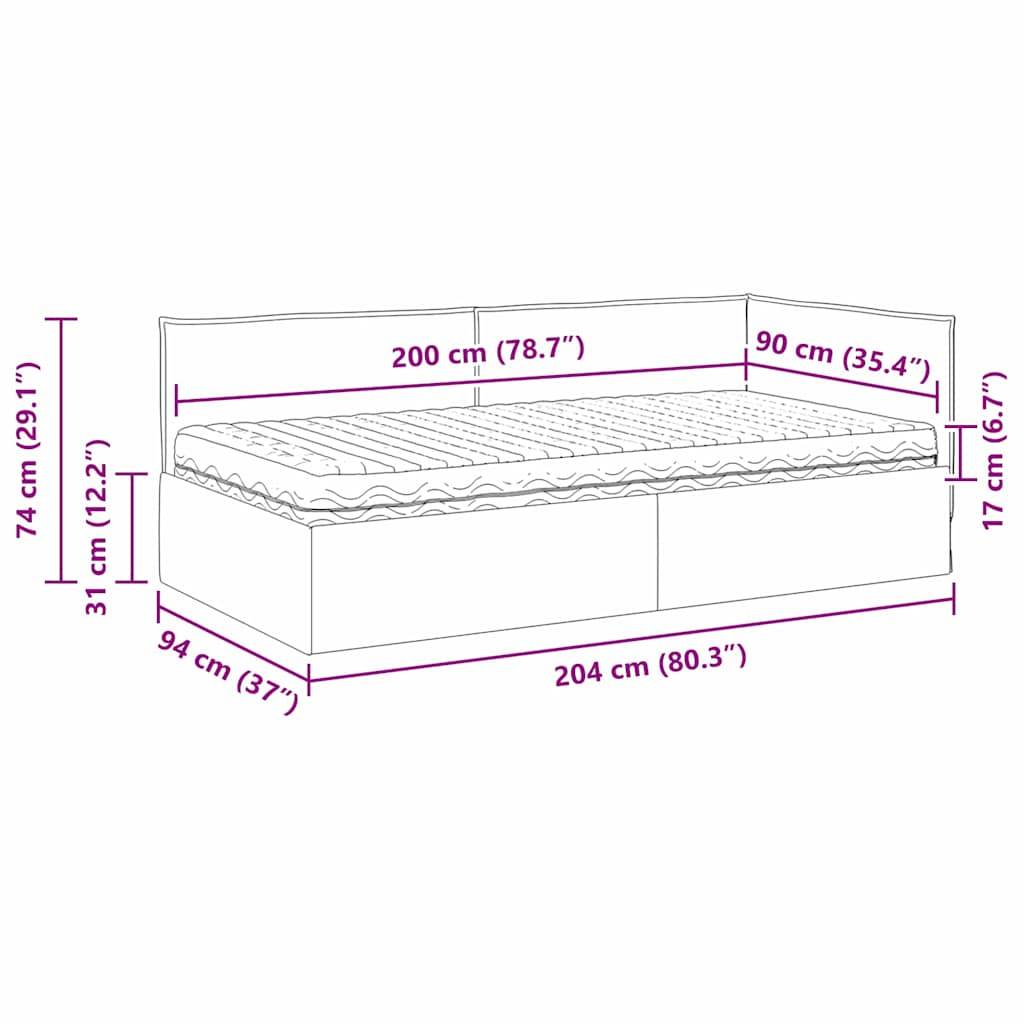 Tagesbettabmessungen: Länge 204 cm (80,3"), Breite 94 cm (37""), Höhe 74 cm (29,1""), Matratzenformat 200 cm (78,7"") x 90 cm (35,4"").