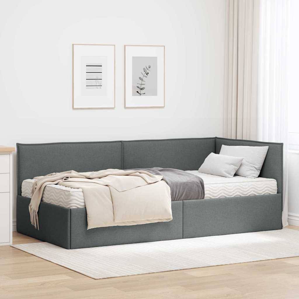 vidaXL Eckbettgestell mit Matratze mit Kopfteil 2 pcs Grau Samt