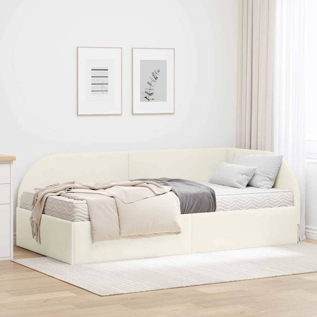 vidaXL Eckbettgestell mit Matratze mit Kopfteil 2 pcs Creme Samt