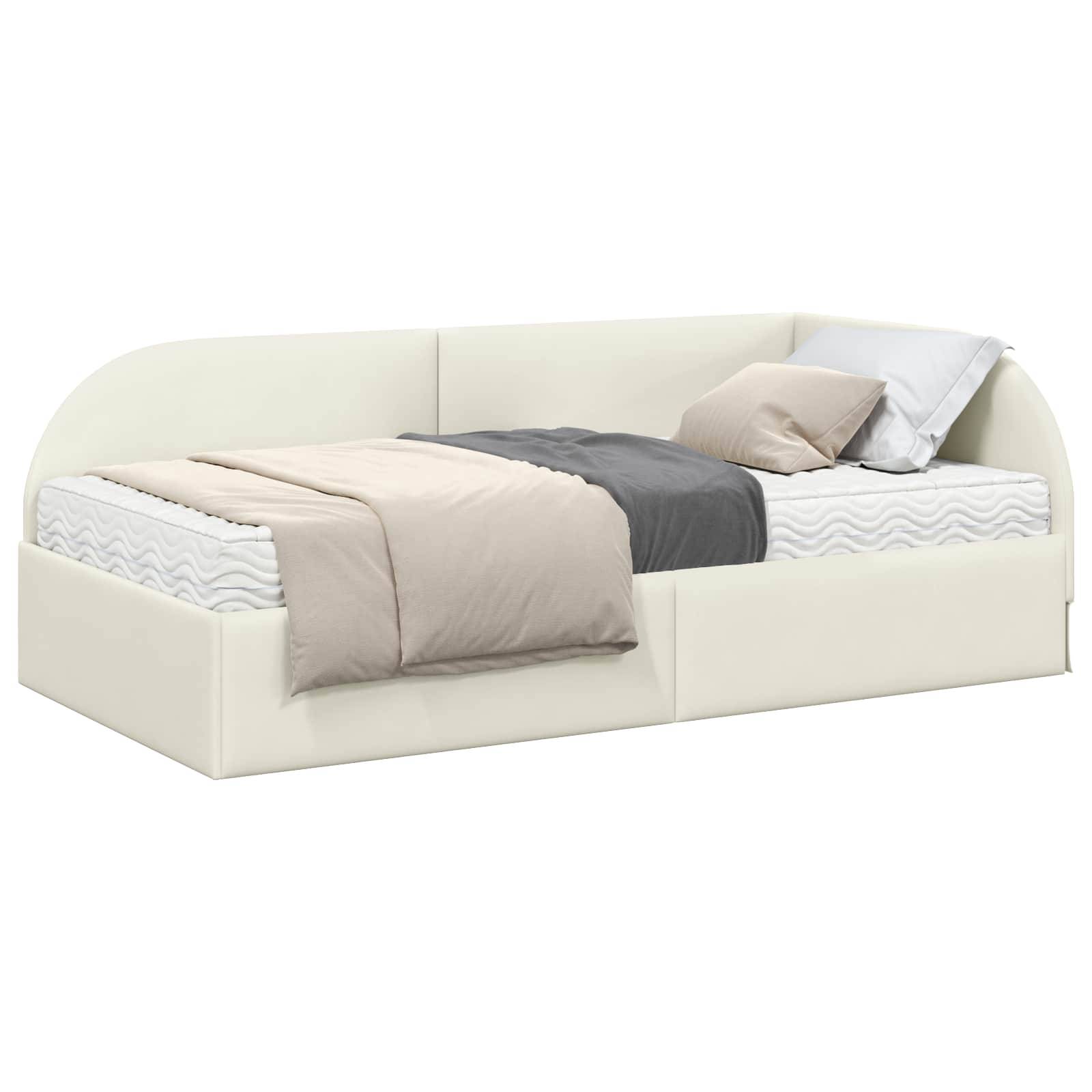 vidaXL Eckbettgestell mit Matratze mit Kopfteil 2 pcs Creme Samt