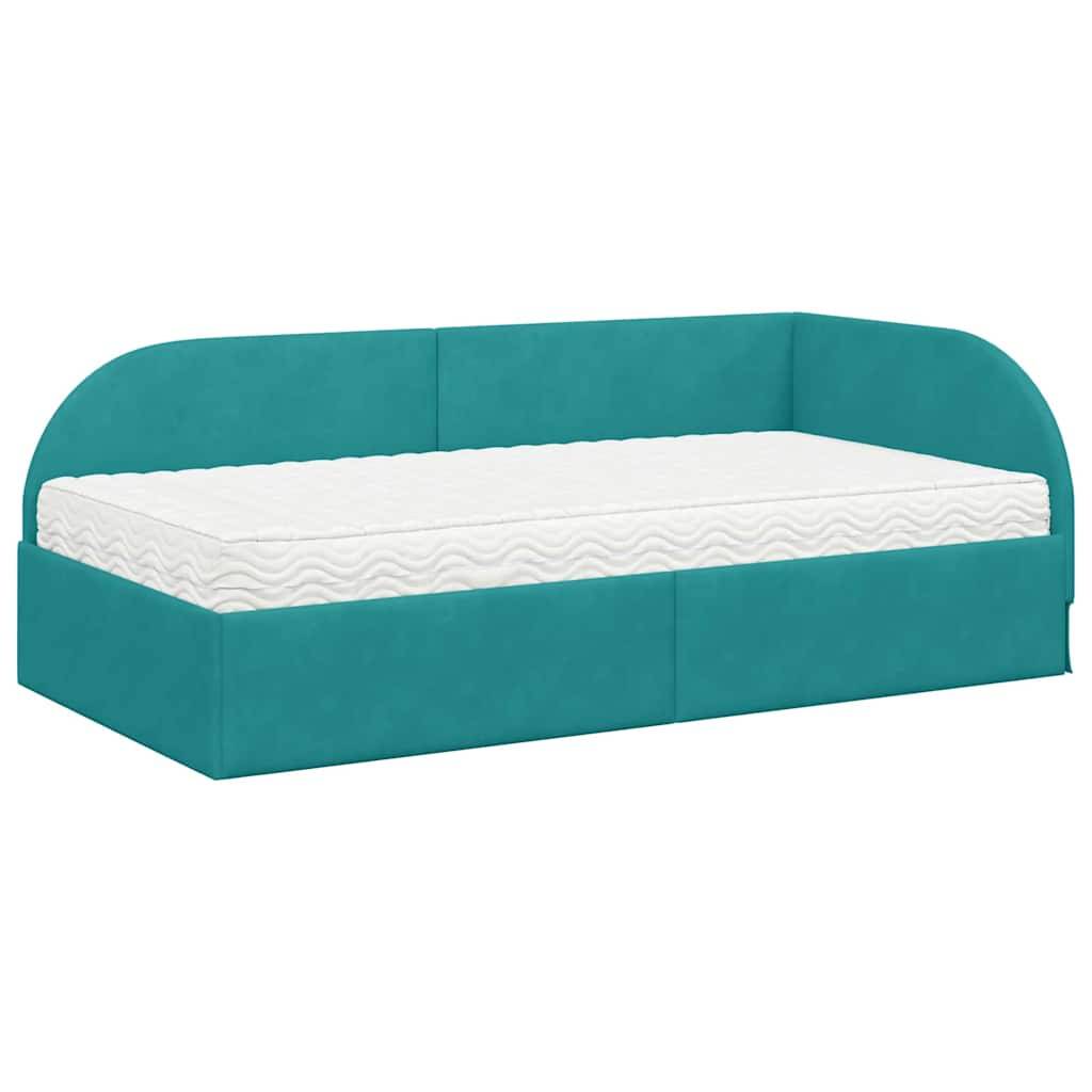 vidaXL Eckbettgestell mit Matratze mit Kopfteil 2 pcs Türkis Samt