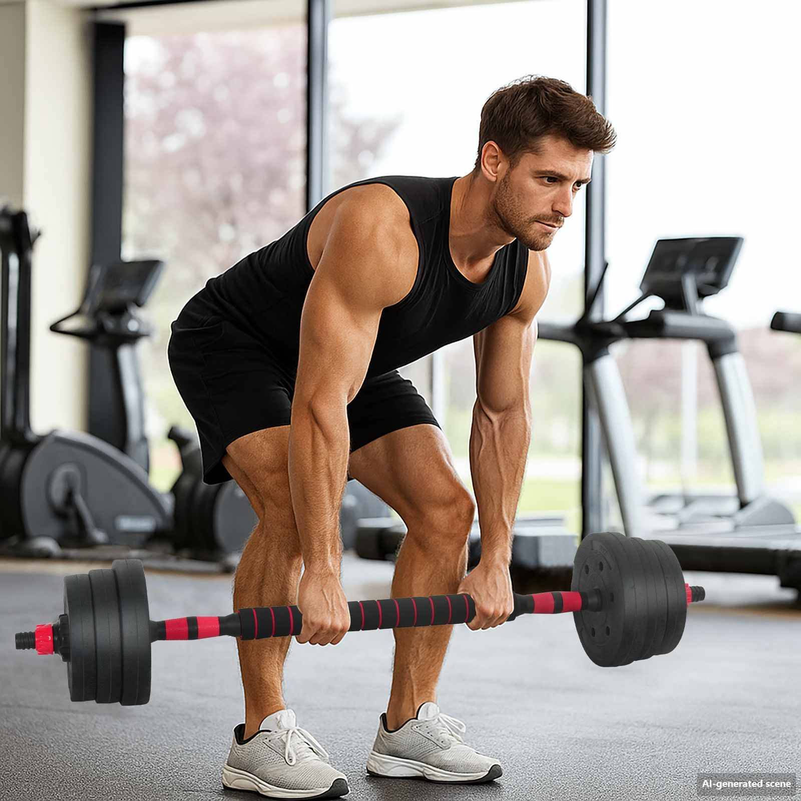 vidaXL 2-in-1 Hantelset 30kg Schwarz und Rot Zement und Eisensand