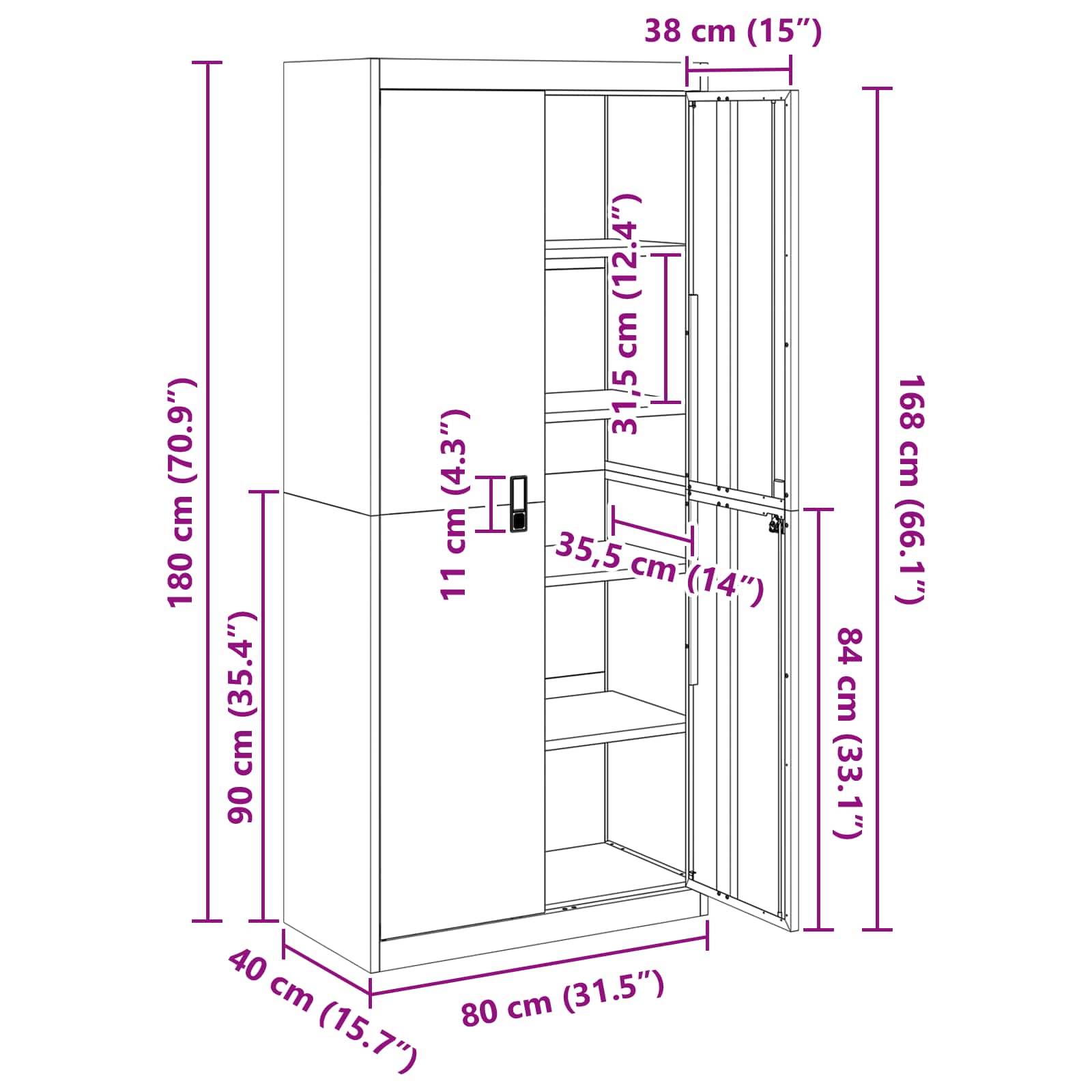 vidaXL Aufbewahrungsschrank Anthrazit 80 x 40 x 180 cm Stahl