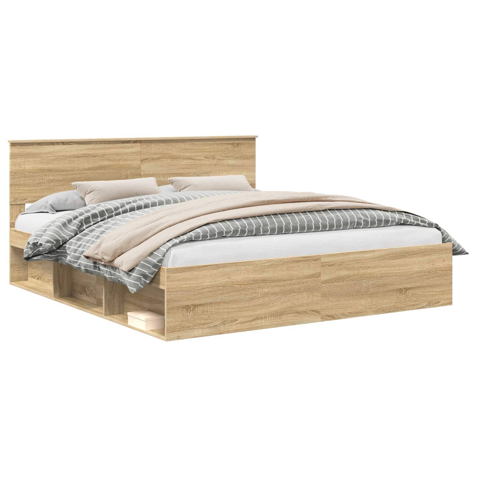 vidaXL Bettrahmen mit Kopfteil Sonoma 200 x 200 cm Holzwerkstoff