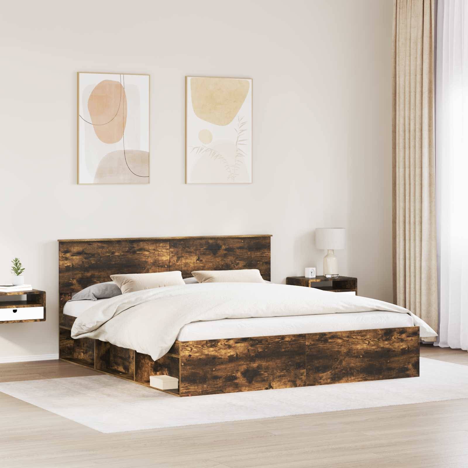 vidaXL Bettrahmen Geräucherte Eiche 180 x 200 cm Holzwerkstoff