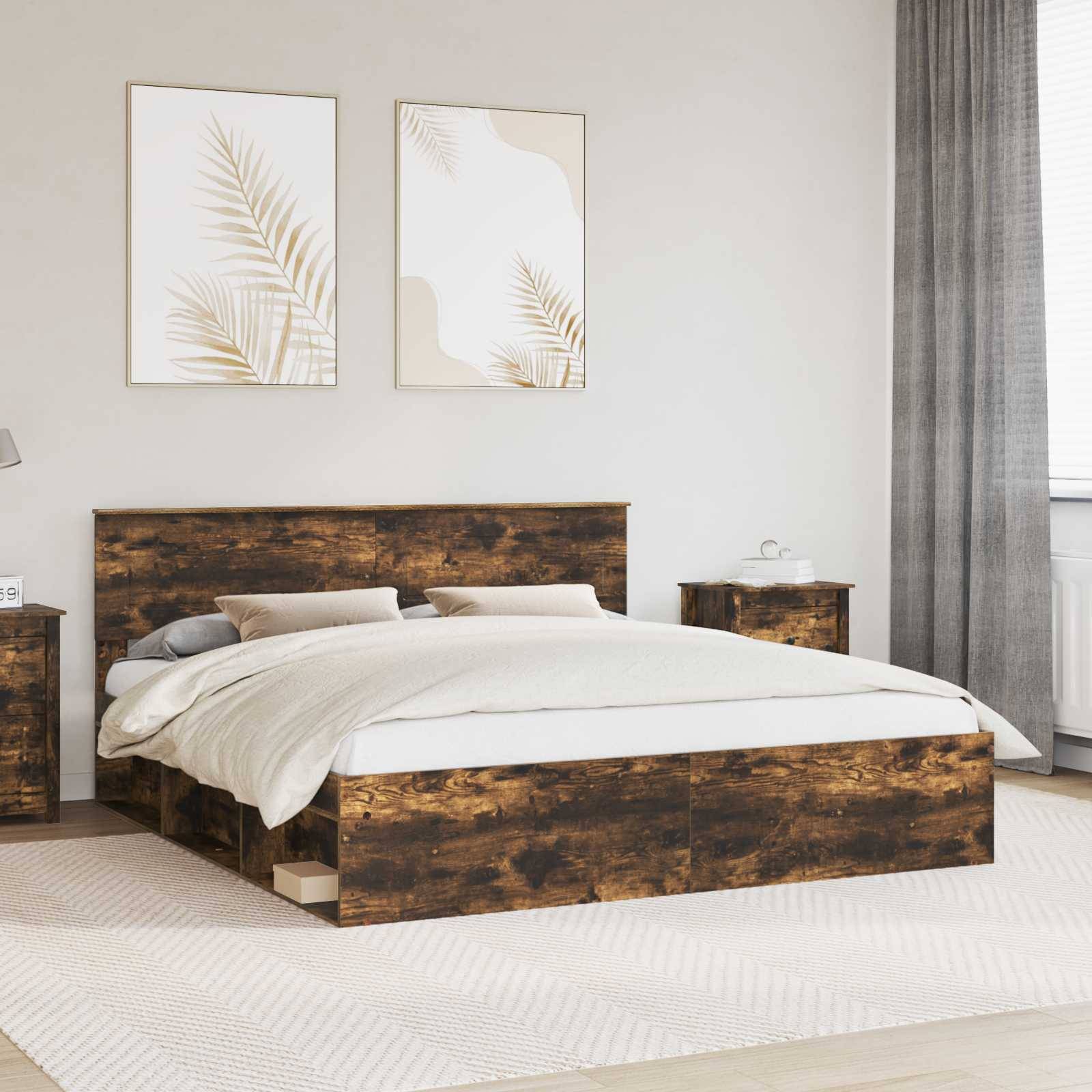 vidaXL Bettrahmen Geräucherte Eiche 200 x 200 cm Holzwerkstoff