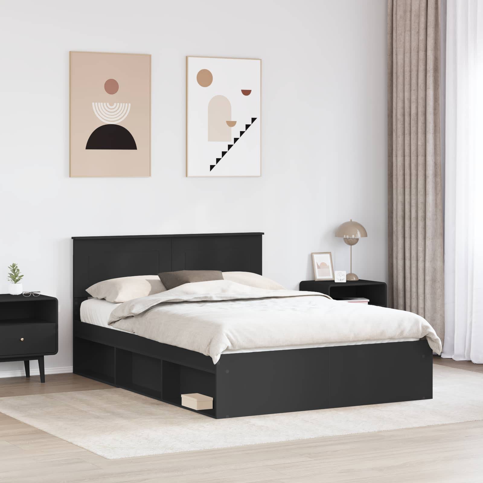 vidaXL Bettrahmen mit Kopfteil Schwarz 150 x 200 cm Holzwerkstoff