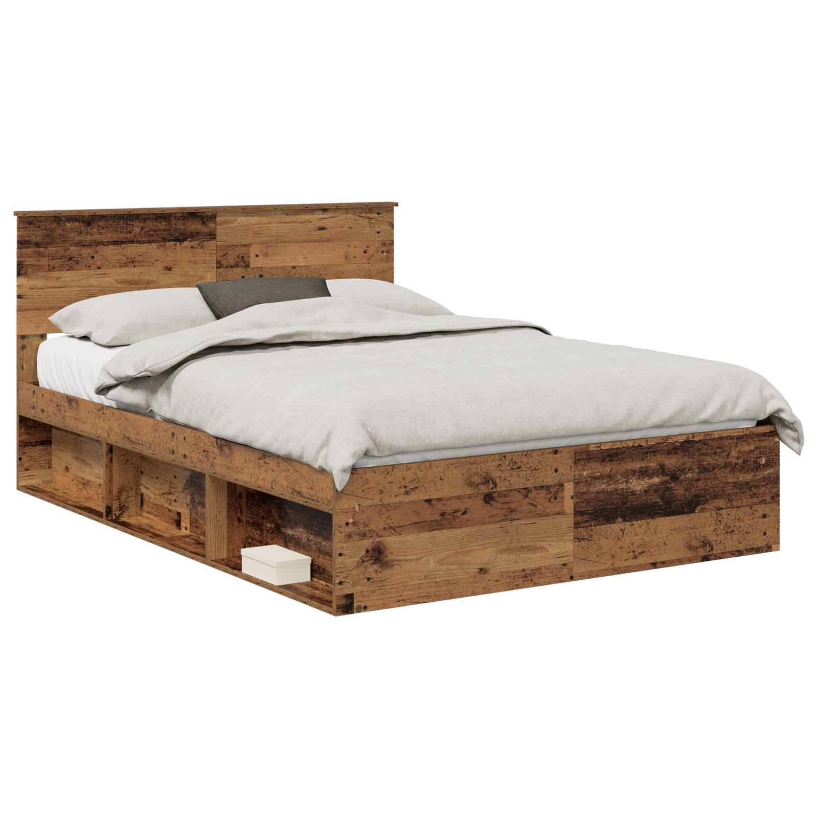 vidaXL Bettrahmen mit Kopfteil Altholz 140 x 190 cm Holzwerkstoff