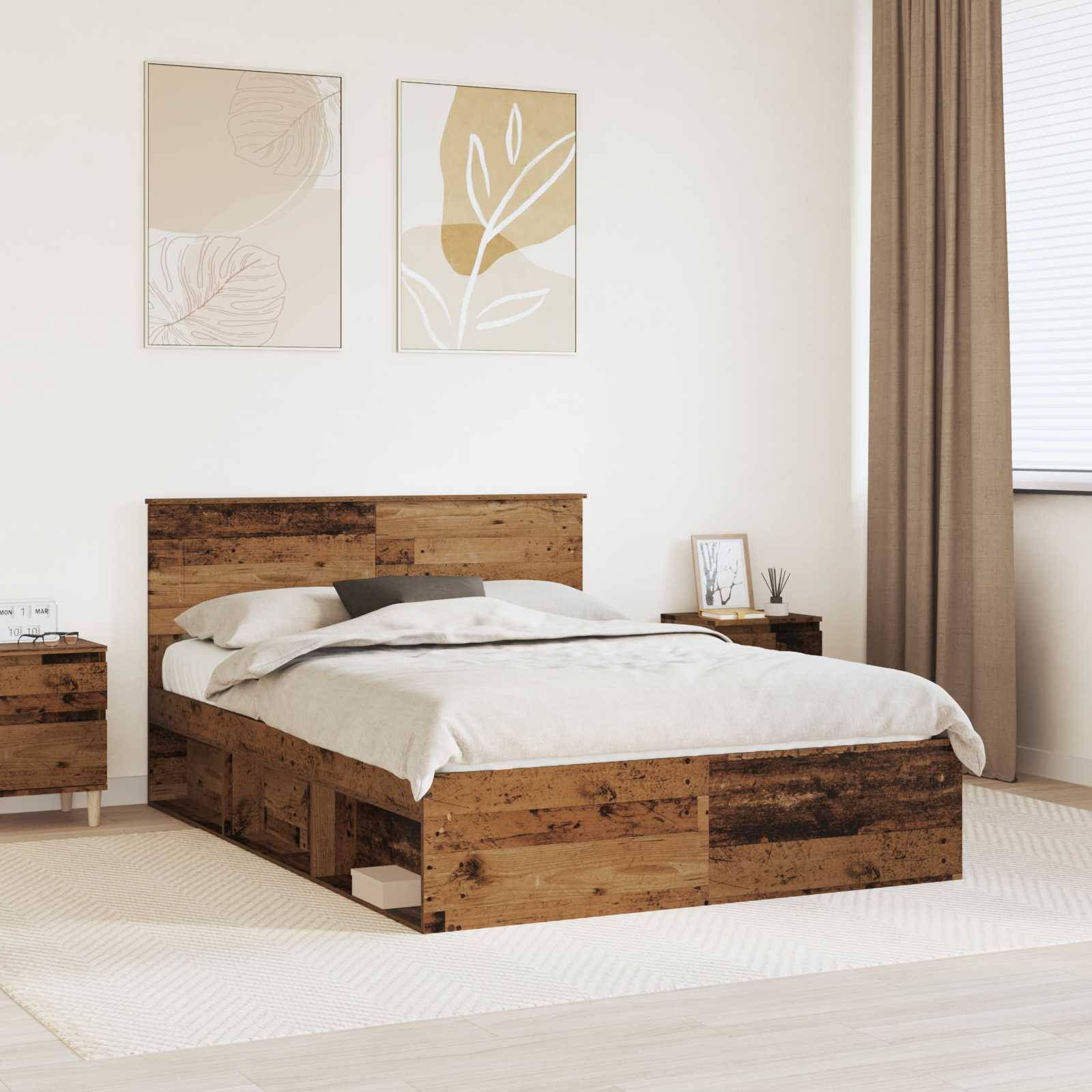 vidaXL Bettrahmen mit Kopfteil Altholz 150 x 200 cm Holzwerkstoff