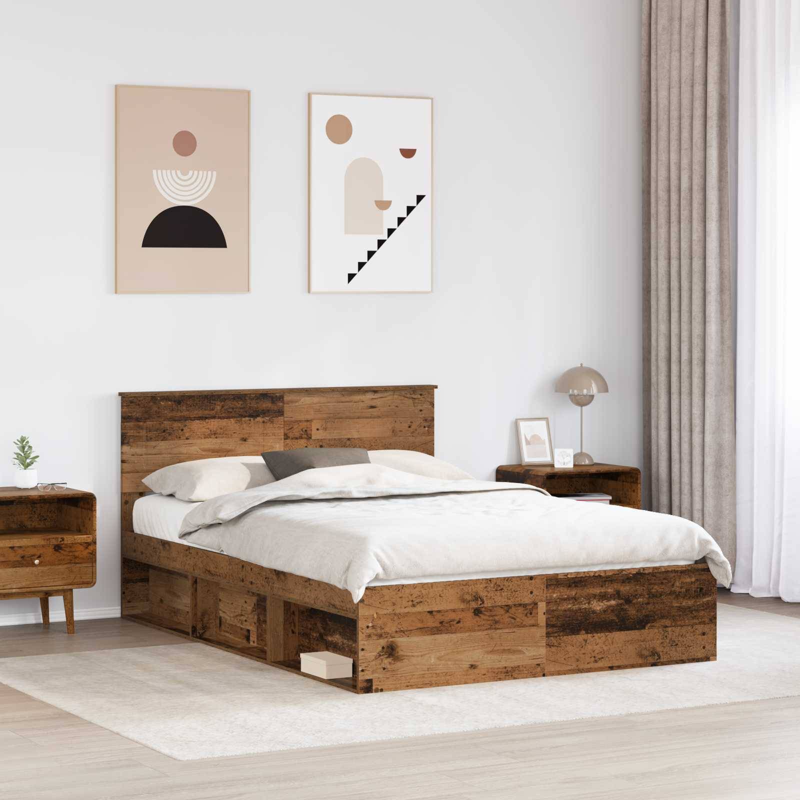 vidaXL Bettrahmen mit Kopfteil Altholz 150 x 200 cm Holzwerkstoff
