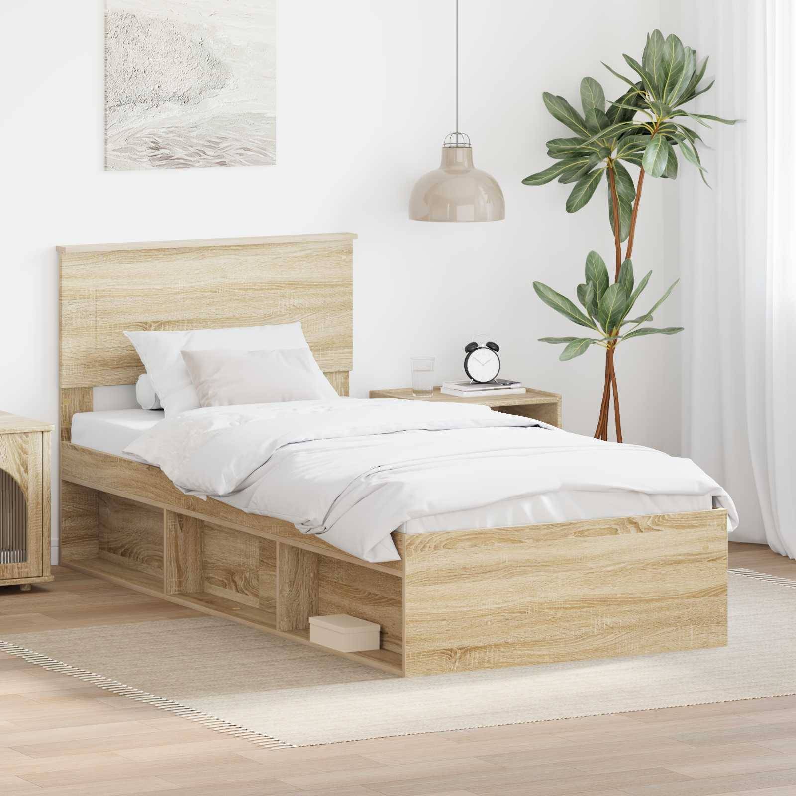 vidaXL Bettrahmen mit Kopfteil Sonoma-Eiche 75 x 190 cm Holzwerkstoff
