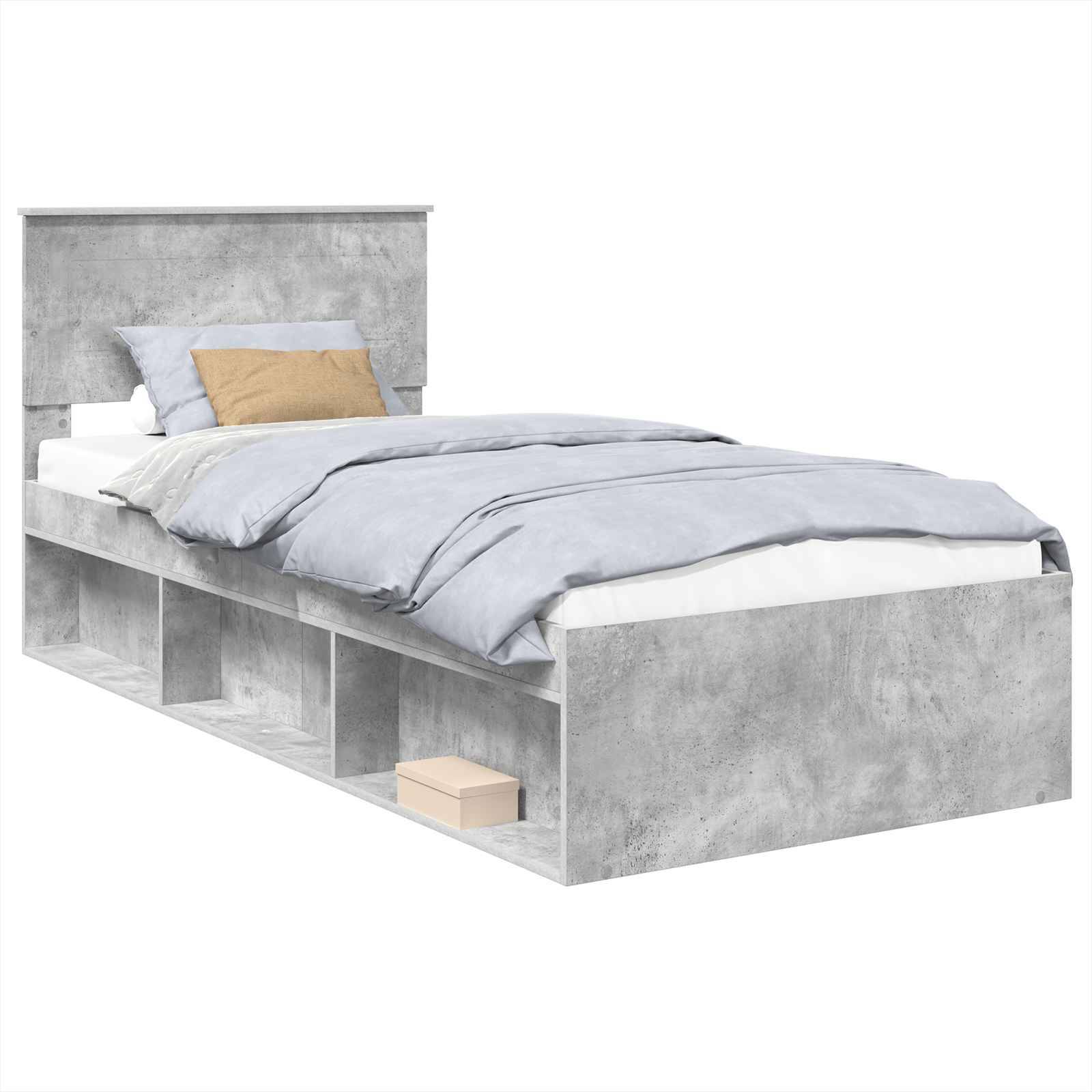 vidaXL Bettrahmen mit Kopfteil Beton Grau 100 x 200 cm Holzwerkstoff