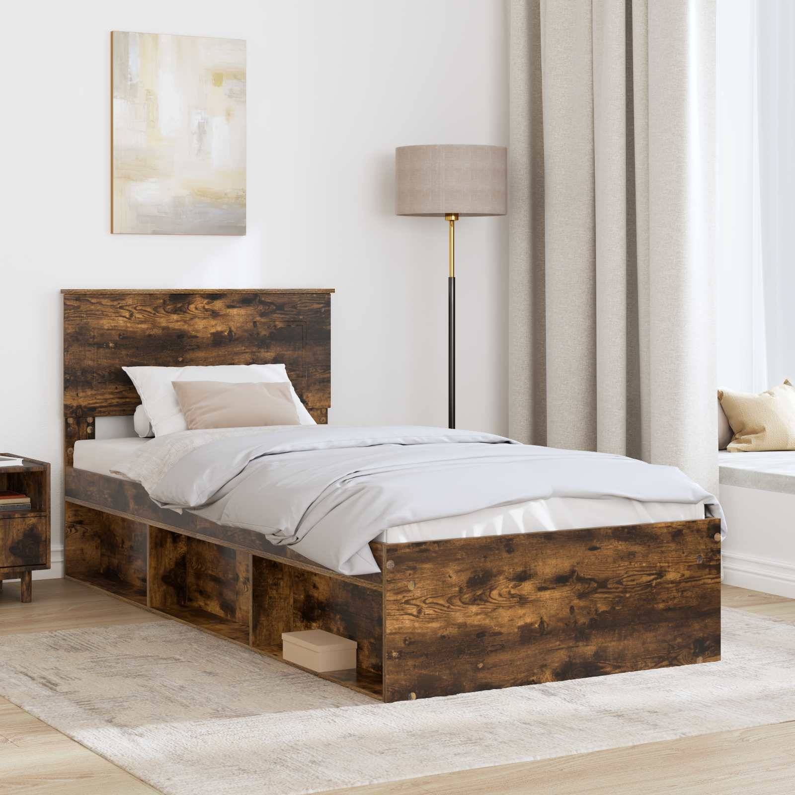 vidaXL Bettrahmen Geräucherte Eiche 75 x 190 cm Holzwerkstoff
