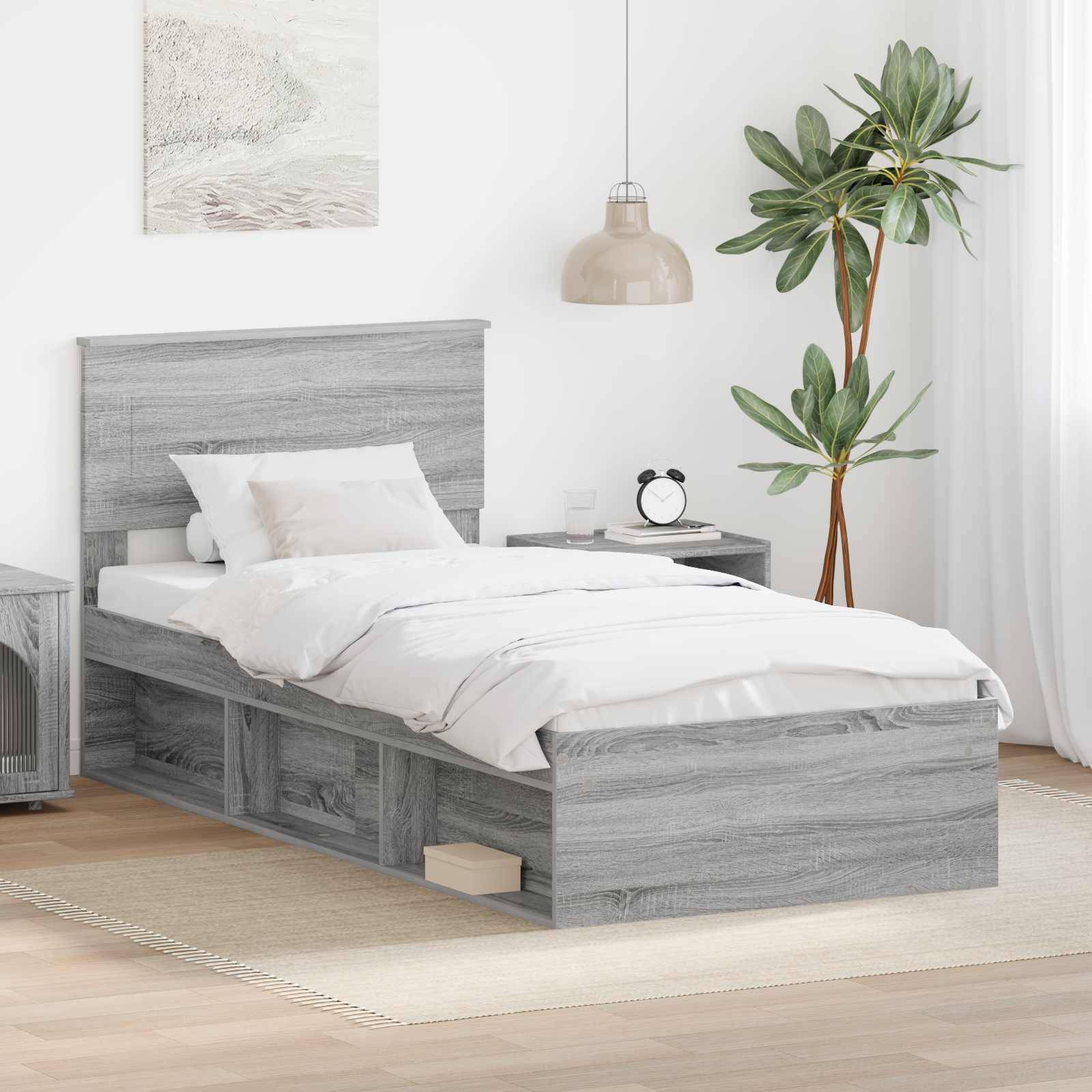 vidaXL Bettrahmen mit Kopfteil Graues Sonoma 75 x 190 cm Holzwerkstoff