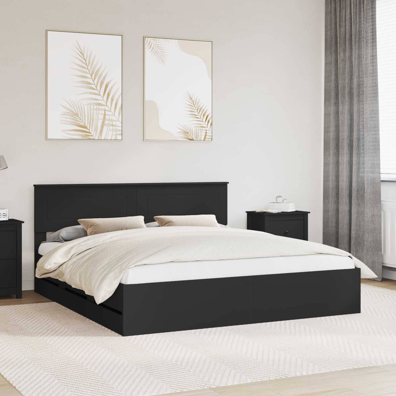 vidaXL Bettrahmen mit Schubladen Schwarz 200 x 200 cm Ingenieurs Holz