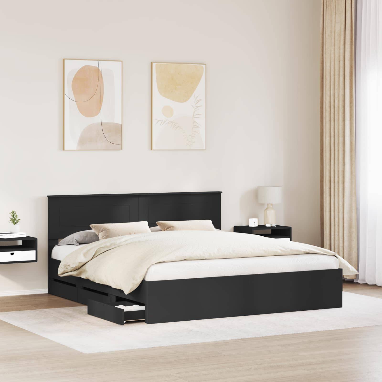 vidaXL Bettrahmen mit Schubladen Schwarz 200 x 200 cm Ingenieurs Holz