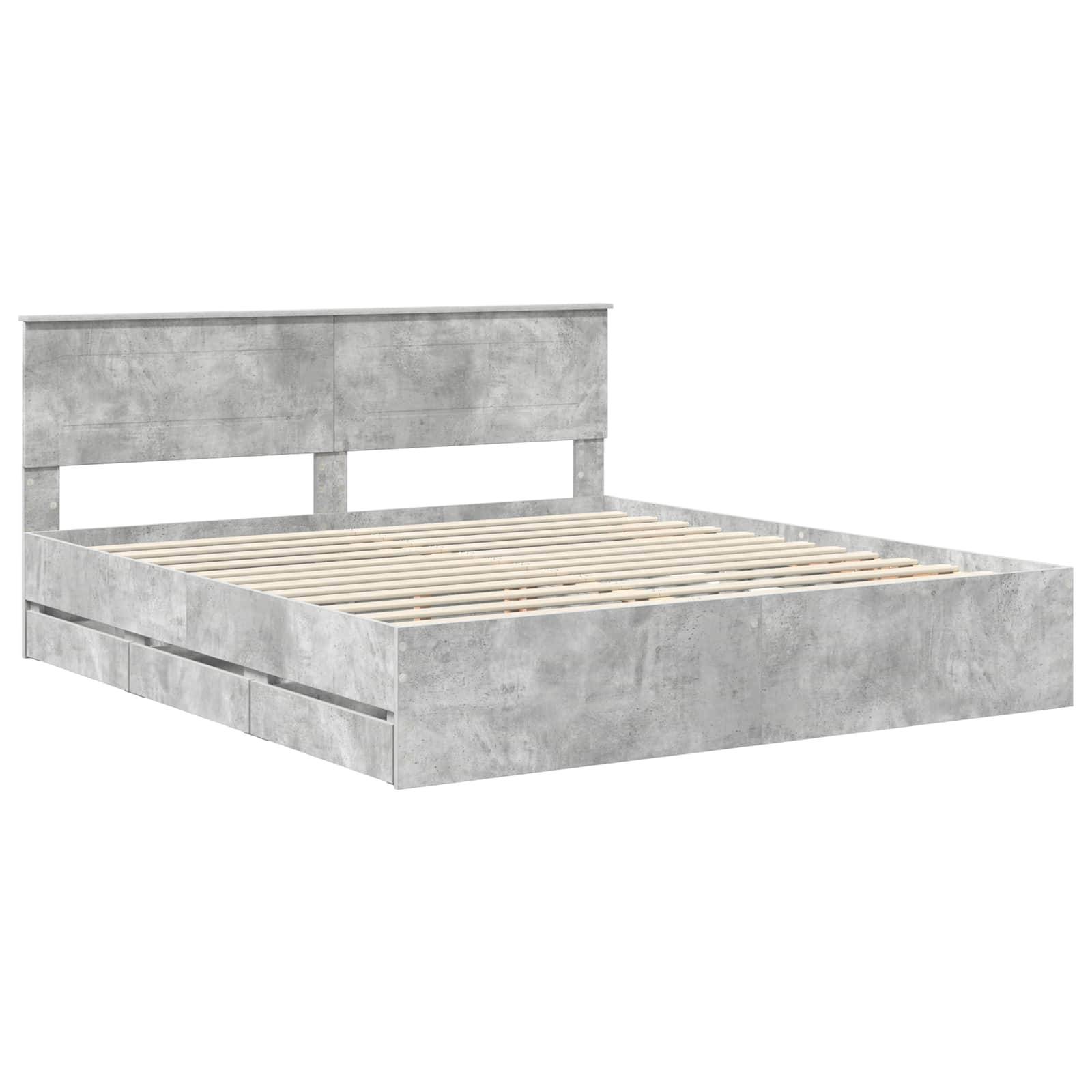 vidaXL Bettrahmen mit Kopfteil Beton Grau 200 x 200 cm Ingenieurs Holz
