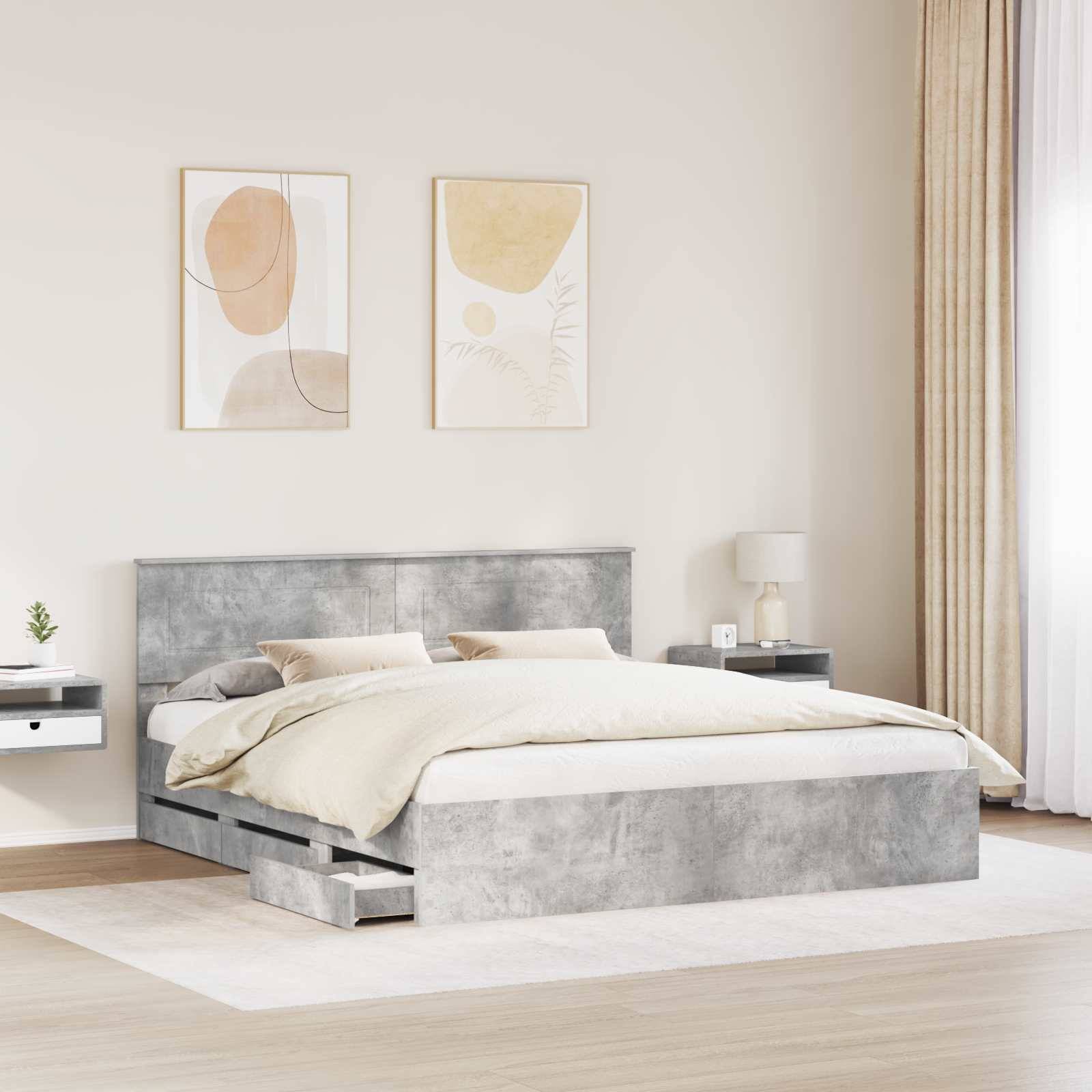 vidaXL Bettrahmen mit Kopfteil Beton Grau 200 x 200 cm Ingenieurs Holz