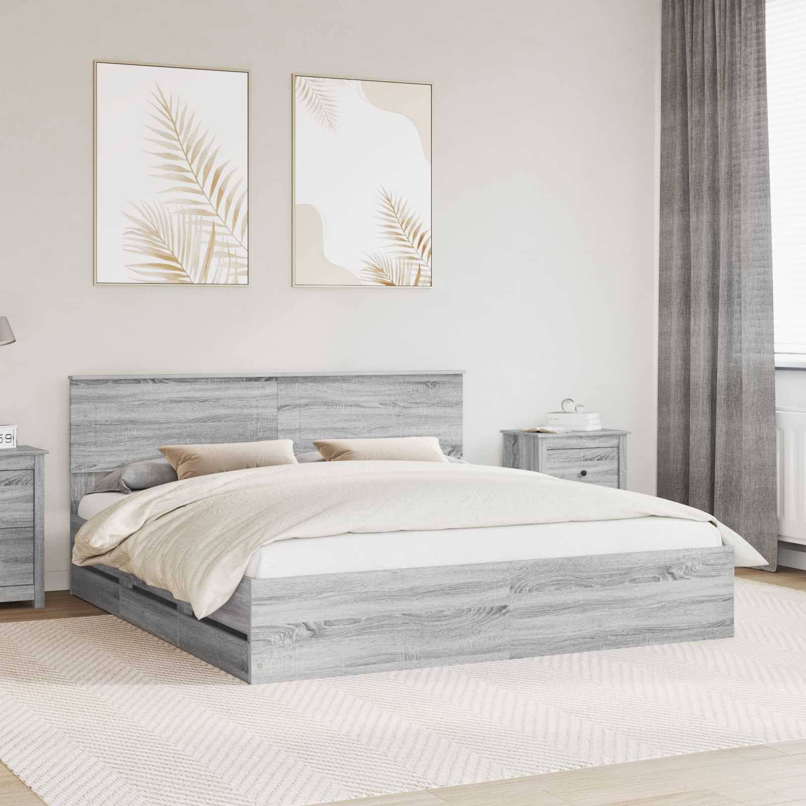 vidaXL Bettrahmen Graues Sonoma 200 x 200 cm Ingenieurs Holz