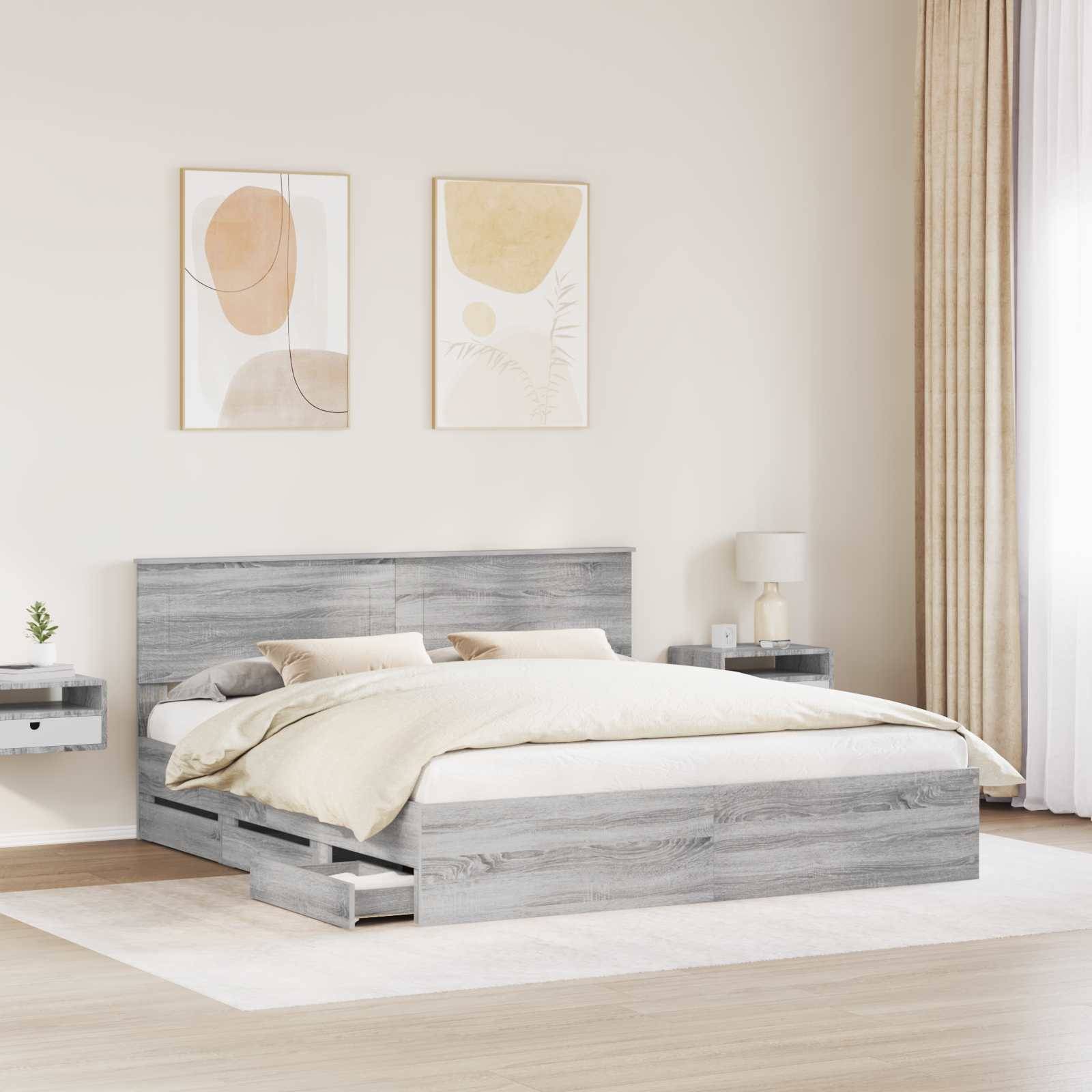 vidaXL Bettrahmen Graues Sonoma 200 x 200 cm Ingenieurs Holz