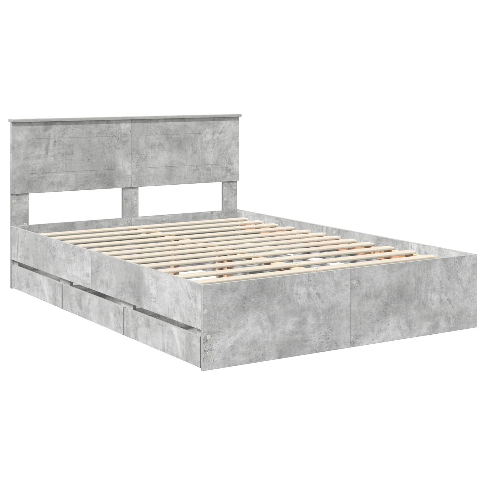 vidaXL Bettrahmen mit Kopfteil Beton Grau 160 x 200 cm Ingenieurs Holz