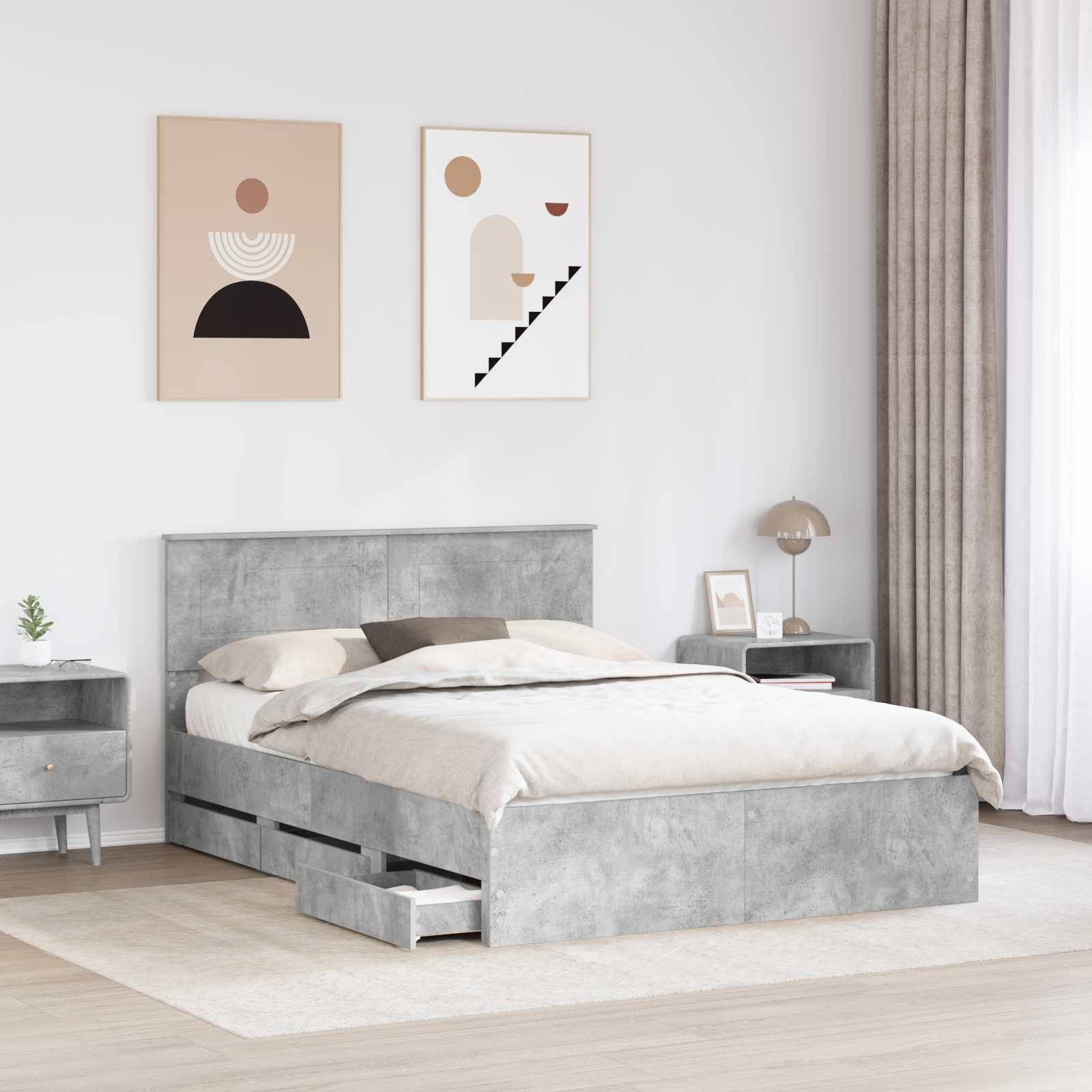 vidaXL Bettrahmen mit Kopfteil Beton Grau 160 x 200 cm Ingenieurs Holz