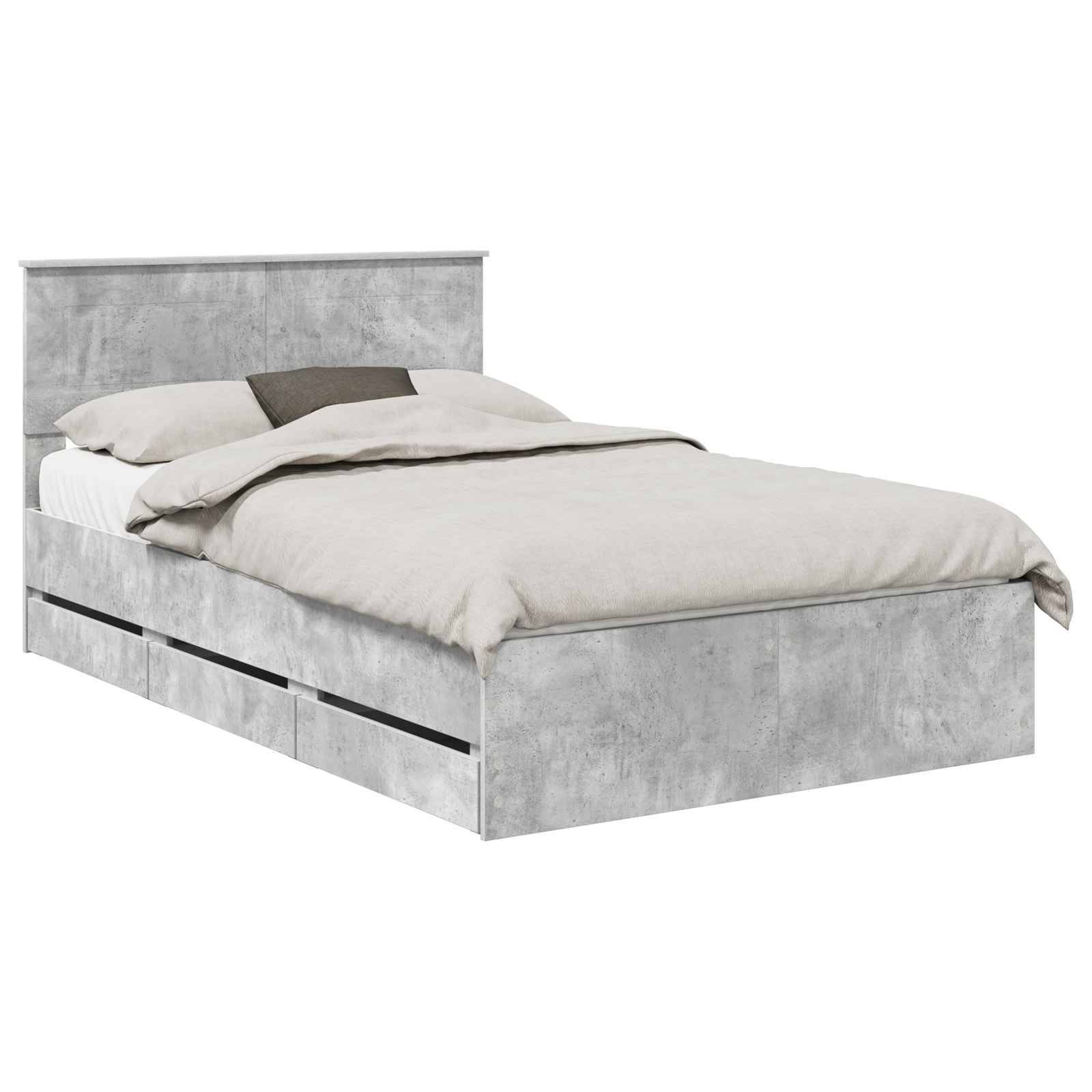 vidaXL Bettrahmen mit Kopfteil Beton Grau 135 x 190 cm Ingenieurs Holz