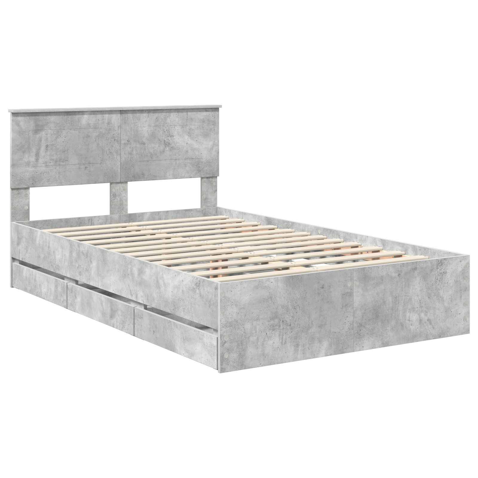 vidaXL Bettrahmen mit Kopfteil Beton Grau 135 x 190 cm Ingenieurs Holz
