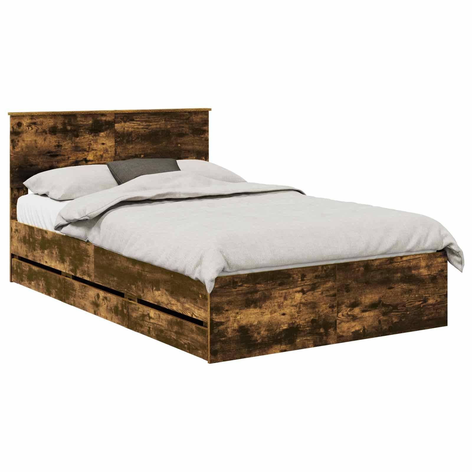 vidaXL Bettrahmen Geräucherte Eiche 135 x 190 cm Ingenieurs Holz