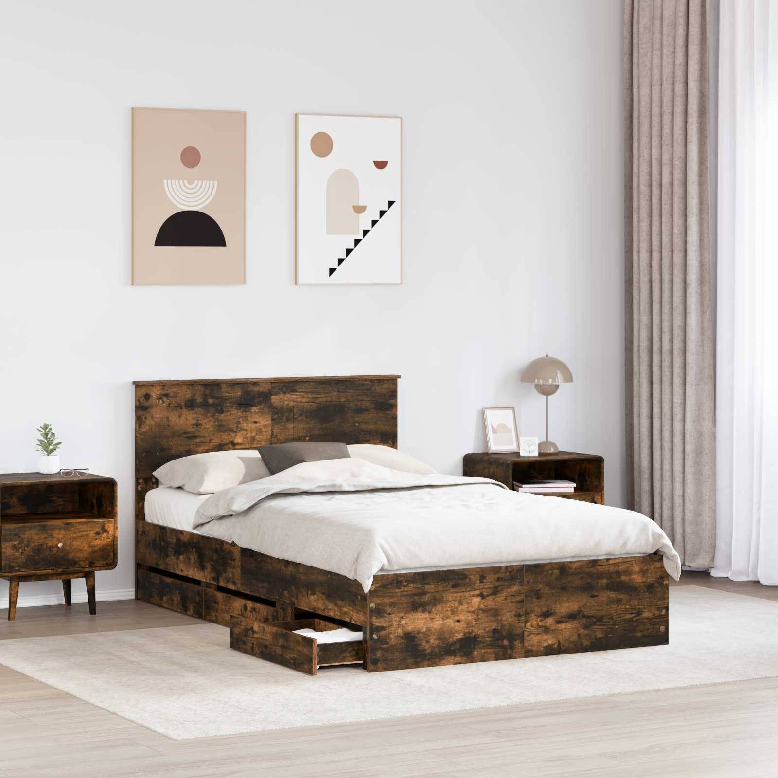 vidaXL Bettrahmen Geräucherte Eiche 135 x 190 cm Ingenieurs Holz