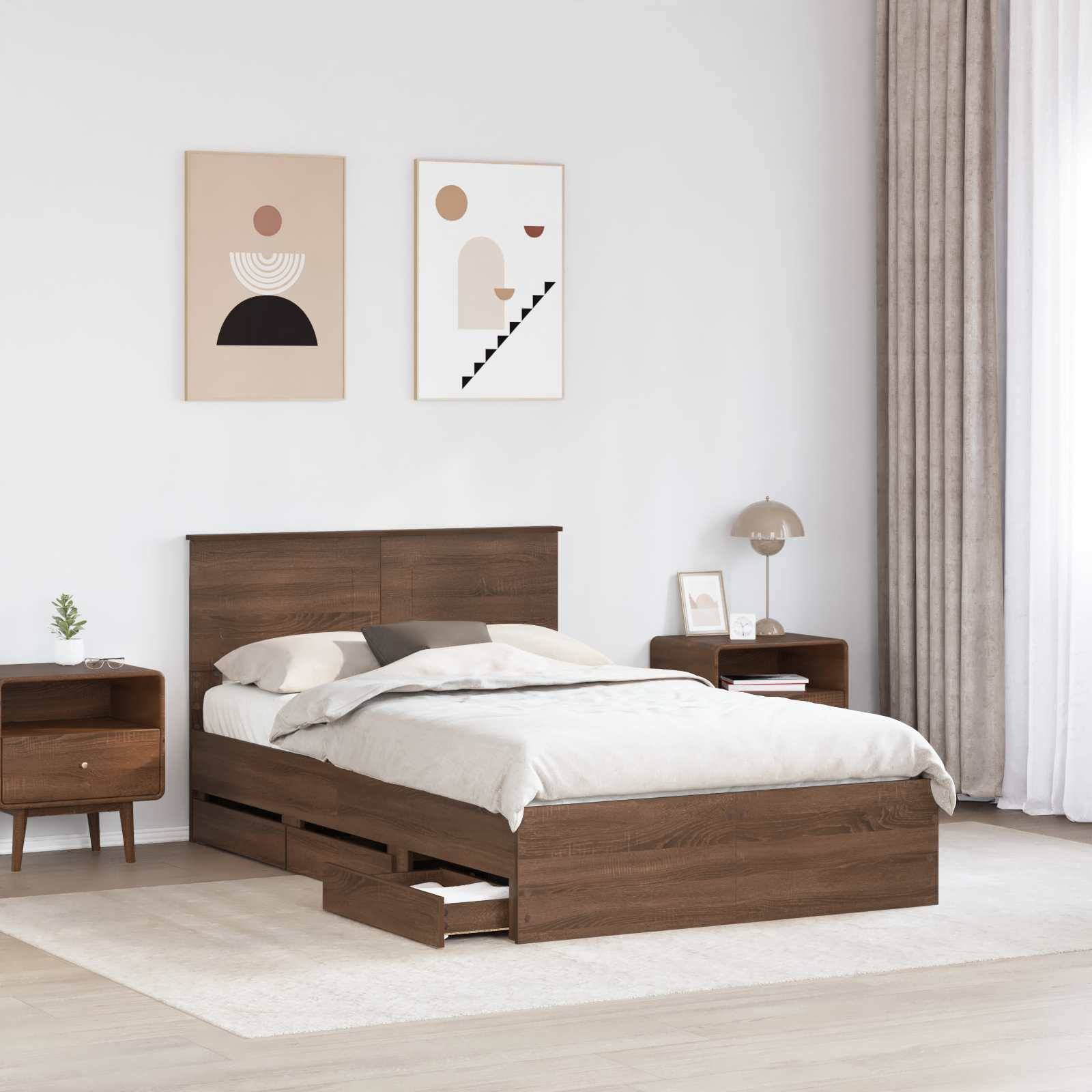 vidaXL Bettrahmen Braun Eichen-Optik 135 x 190 cm Ingenieurs Holz