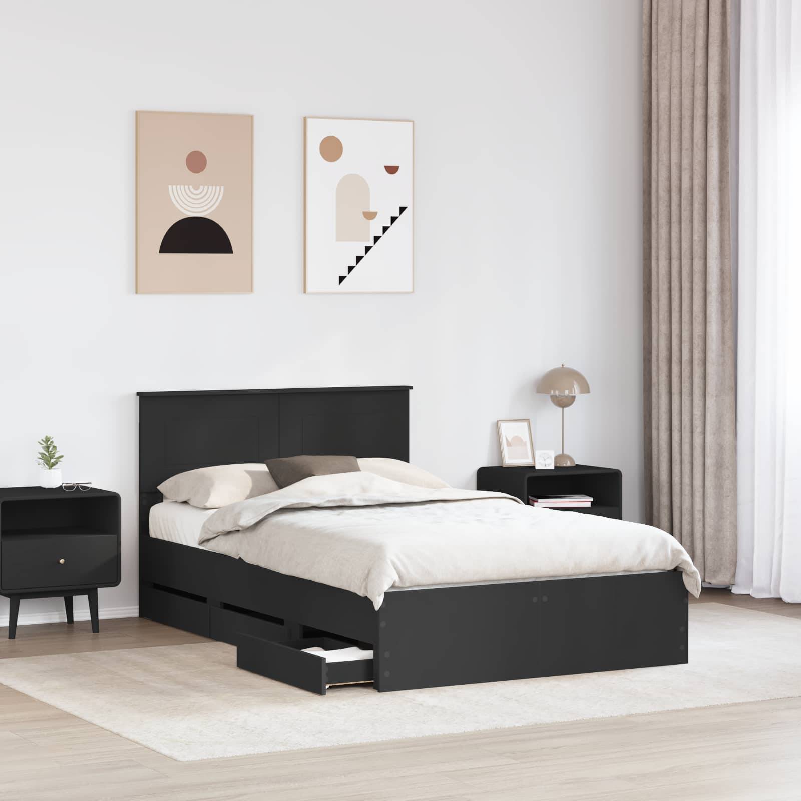vidaXL Bettrahmen mit Schubladen Schwarz 120 x 190 cm Ingenieurs Holz