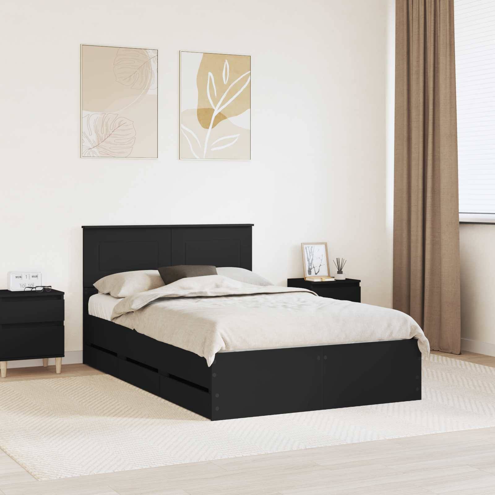 vidaXL Bettrahmen mit Schubladen Schwarz 120 x 190 cm Ingenieurs Holz