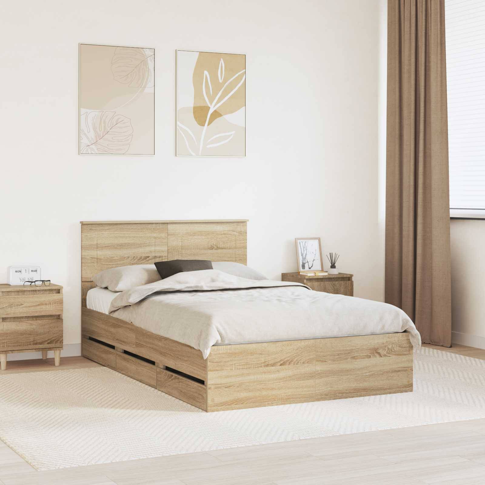 vidaXL Bettrahmen Sonoma-Eiche 120 x 190 cm Ingenieurs Holz