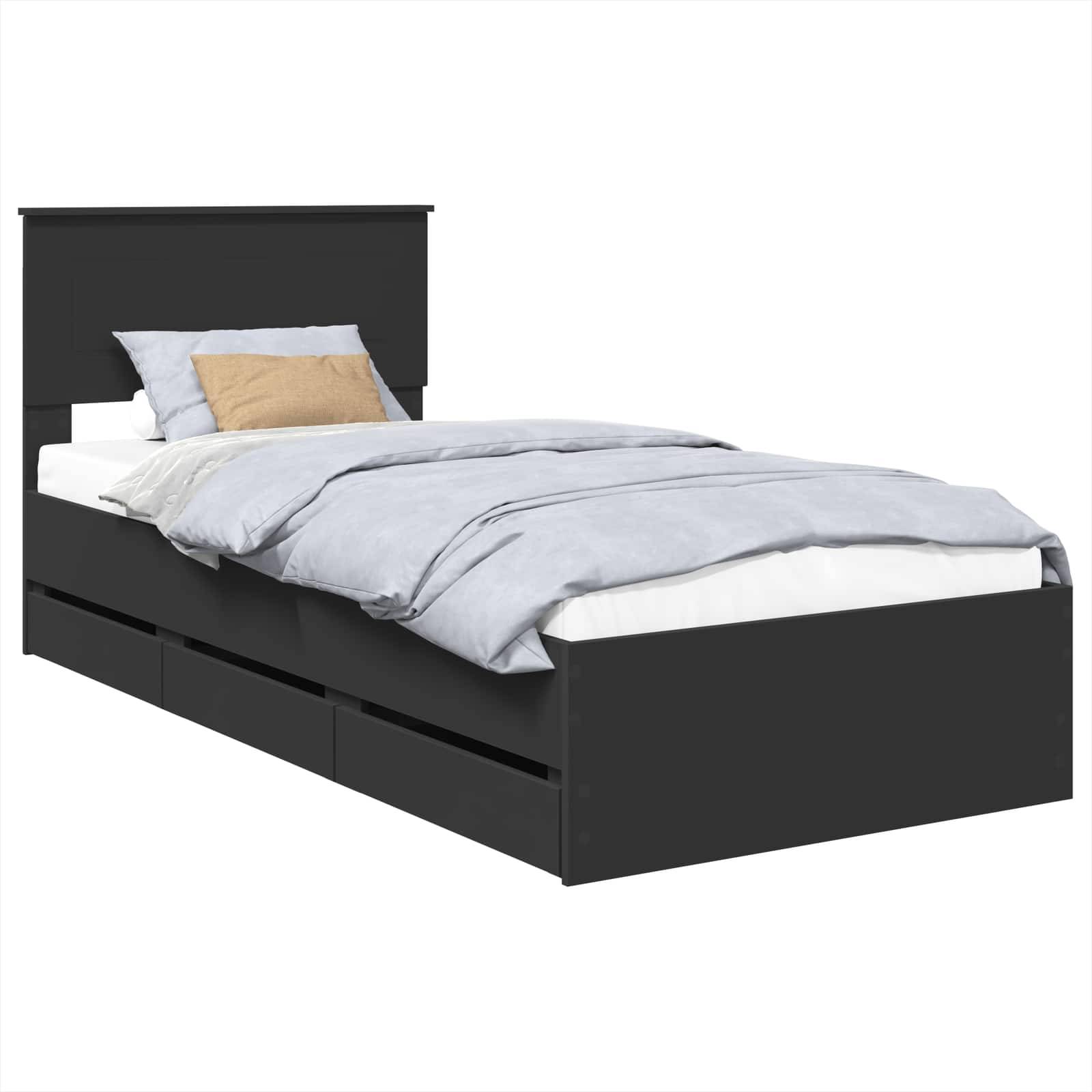 vidaXL Bettrahmen mit Schubladen Schwarz 90 x 190 cm Ingenieurs Holz